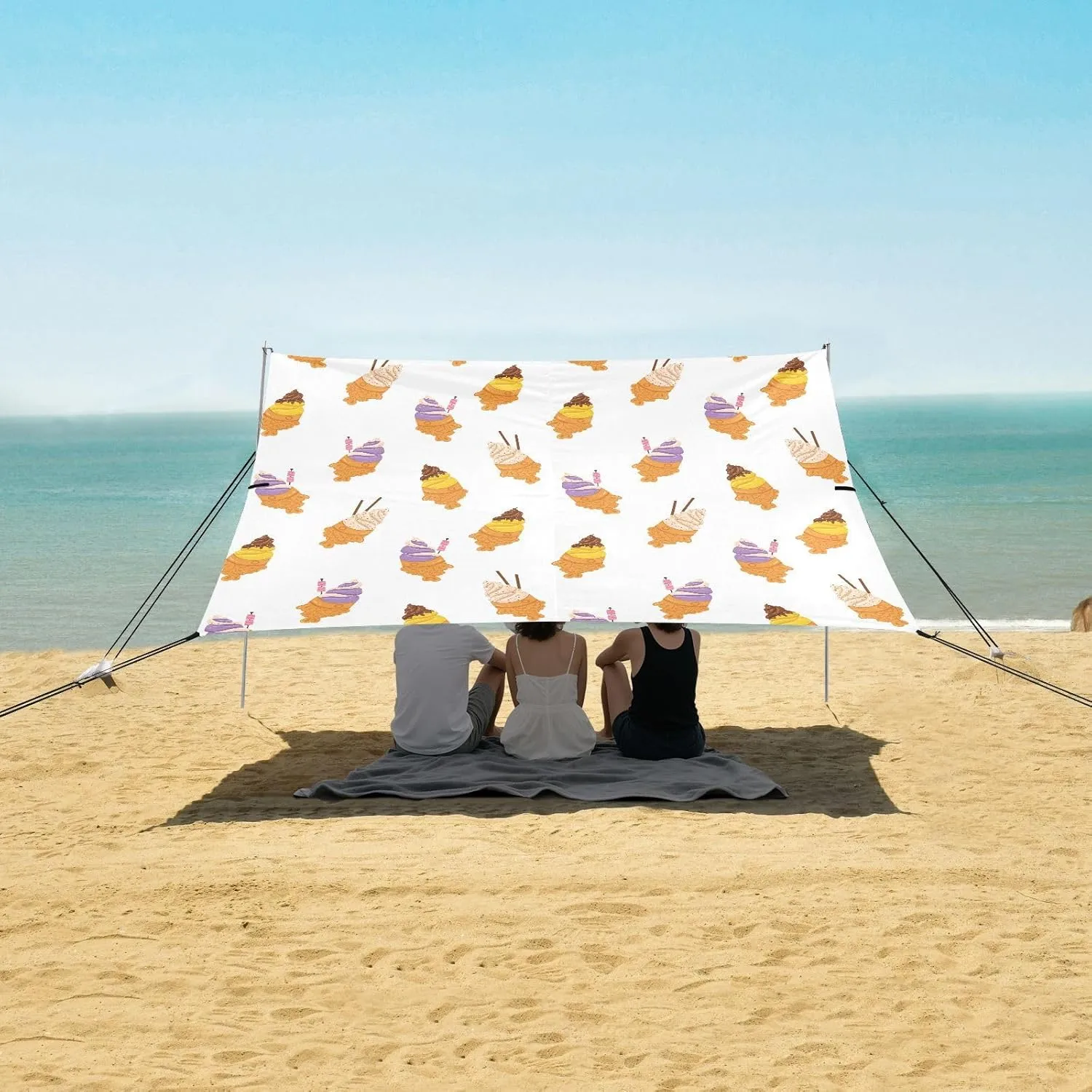 Cute Taiyaki Ice Cream Beach Camping Tent Sun Shelter for Whole Family, Beach Shade Canopy with UPF50  UV Protection,Easy Set Up and Carry,Outdoor Shade for Trips, Fishing, Backyard Fun Picnics