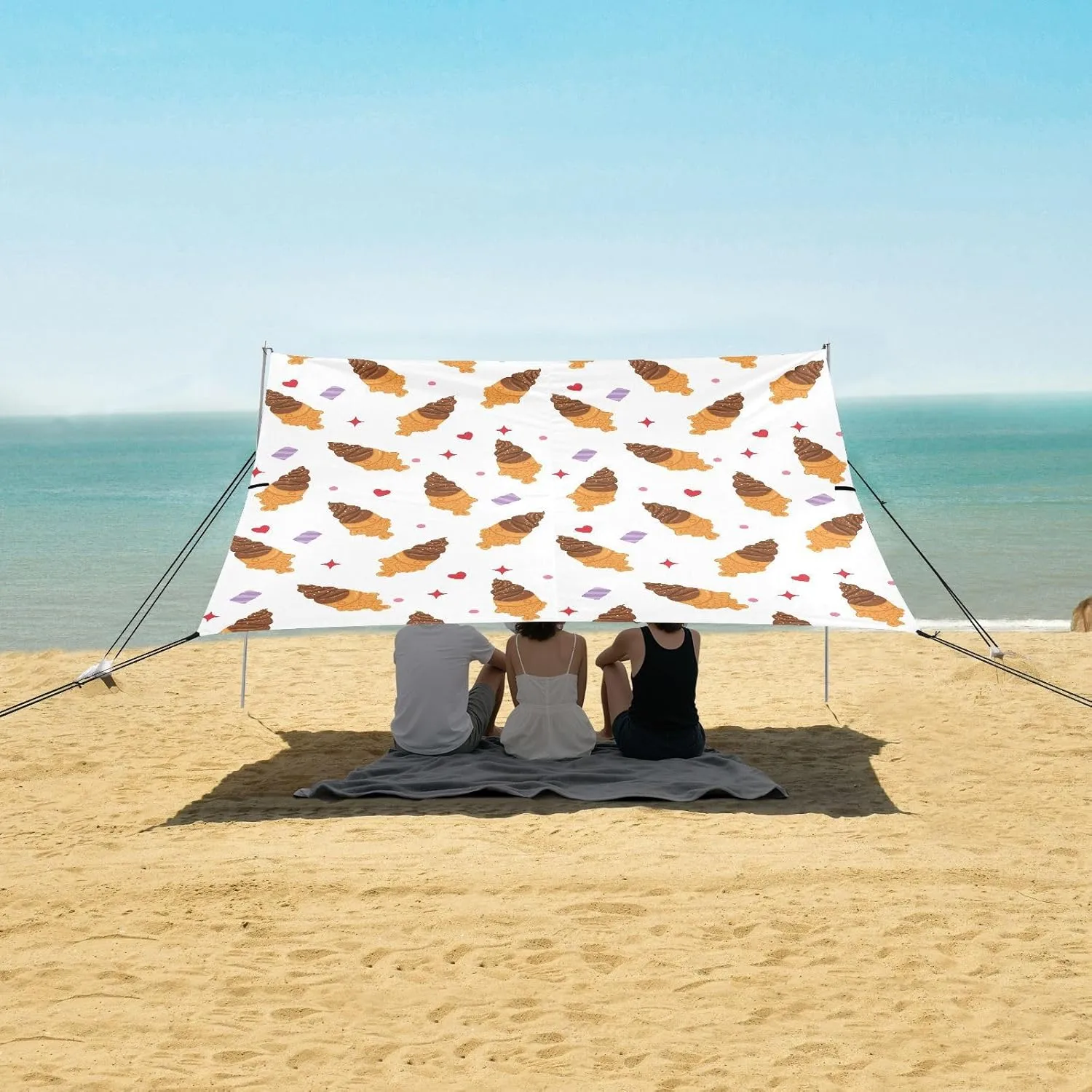 Cute Taiyaki Ice Cream Chocolate Beach Camping Tent Sun Shelter for Whole Family, Beach Shade Canopy with UPF50  UV Protection,Easy Set Up and Carry,Outdoor Shade for Trips, Fishing, Backyard F
