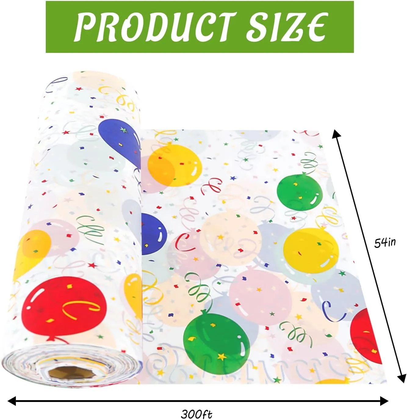 CXPSINC 54 Inch X 300 Feet Plastic Table Cover Roll Disposable Tablecloth with Slide Cutter for All Type/Shape Tables | Picnic, Party, Banquet, Birthdays, Weddings (Balloon, 300 Feet)
