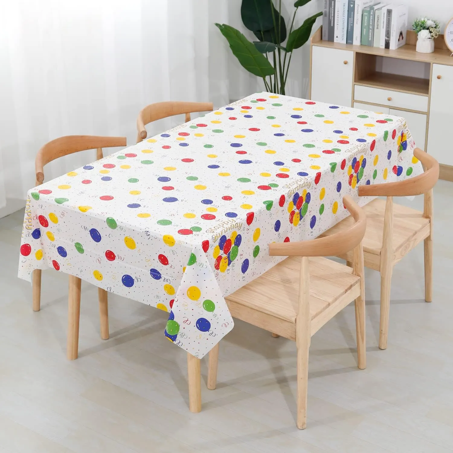 CXPSINC 54 Inch X 300 Feet Plastic Table Cover Roll Disposable Tablecloth with Slide Cutter for All Type/Shape Tables | Picnic, Party, Banquet, Birthdays, Weddings (Balloon, 300 Feet)