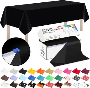 CXPSINC 54 Inch X 300 Feet Plastic Table Cover Roll Disposable Tablecloth with Slide Cutter for All Type/Shape Tables | Picnic, Party, Banquet, Birthdays, Weddings (Black, 300 Feet)