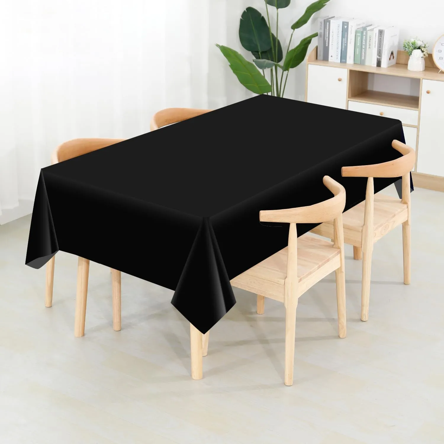 CXPSINC 54 Inch X 300 Feet Plastic Table Cover Roll Disposable Tablecloth with Slide Cutter for All Type/Shape Tables | Picnic, Party, Banquet, Birthdays, Weddings (Black, 300 Feet)