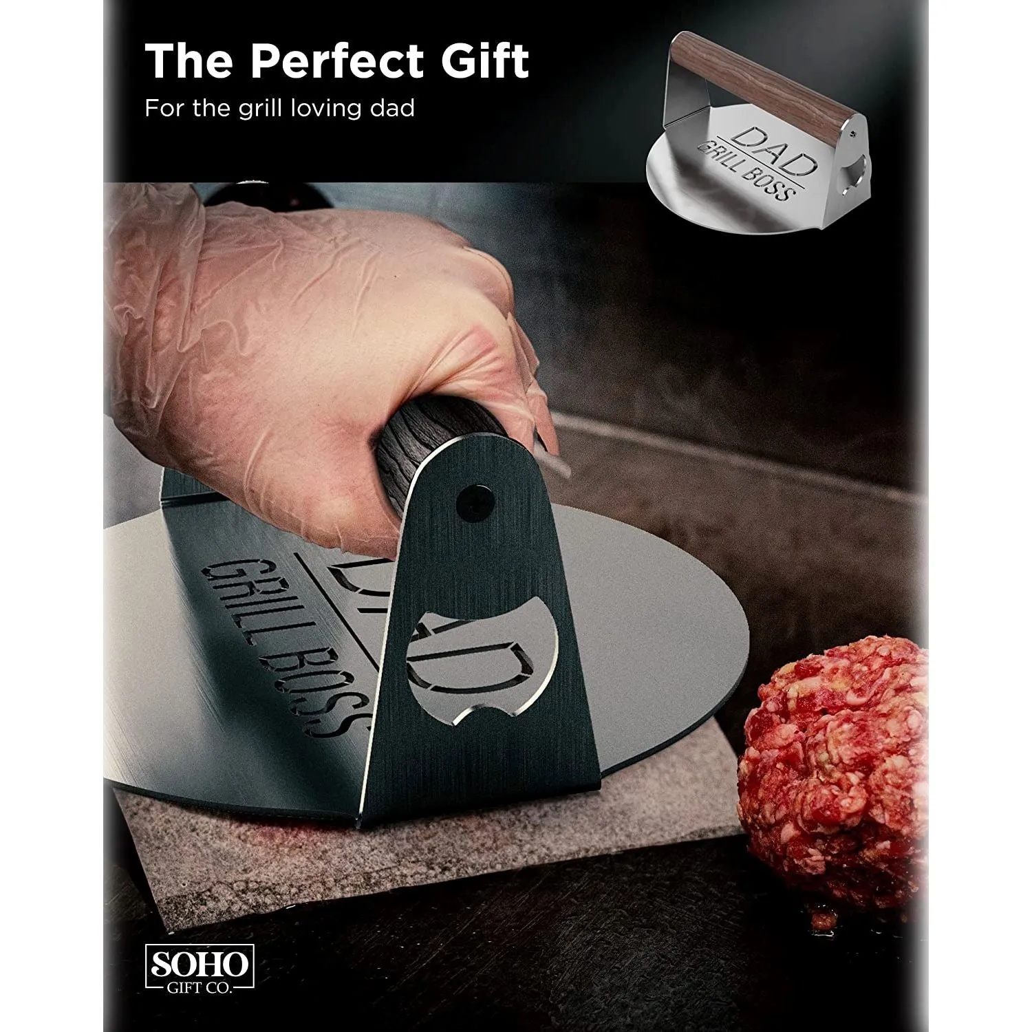 DAD The Grill Boss BBQ Press Grilling Stainless Steel Smash Burger Press