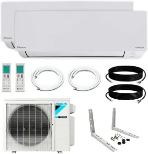 Daikin 2-Zone (12,000 BTU  12,000 BTU) CIRRA Series Mini Split Air Conditioner Heat Pump System with Maxwell 15 ft. Installation Kit and Wall Bracket
