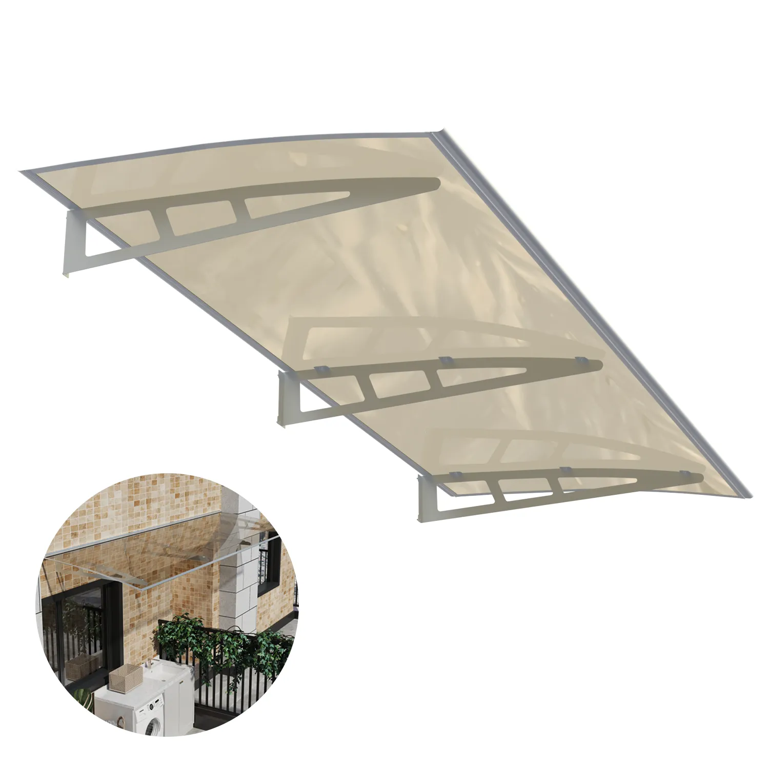 Dawninghome Metal Awnings Premium Quality Crystal Polycarbonate Door/Window Awnings Canopy Silver Brackets