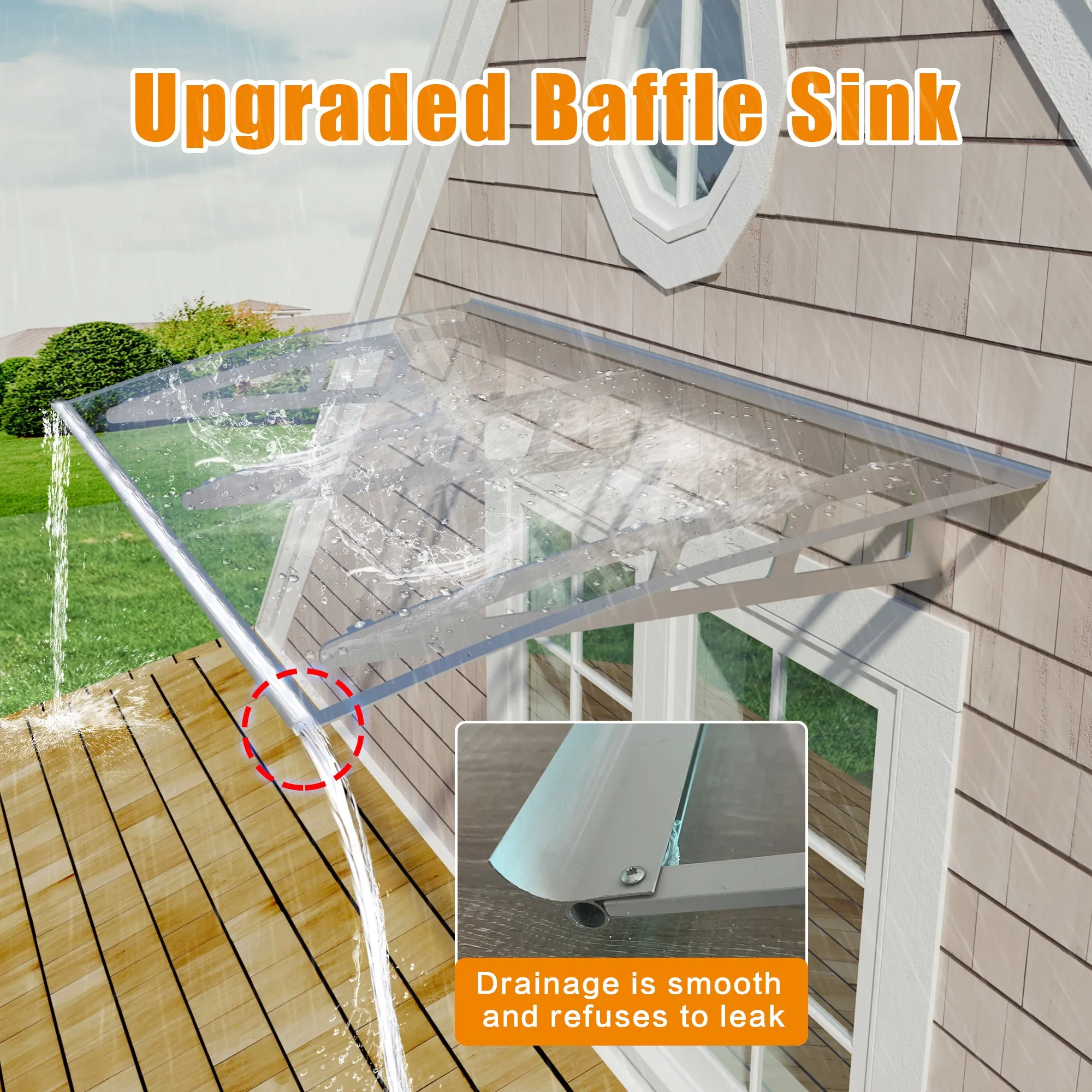 Dawninghome Metal Awnings Premium Quality Crystal Polycarbonate Door/Window Awnings Canopy Silver Brackets