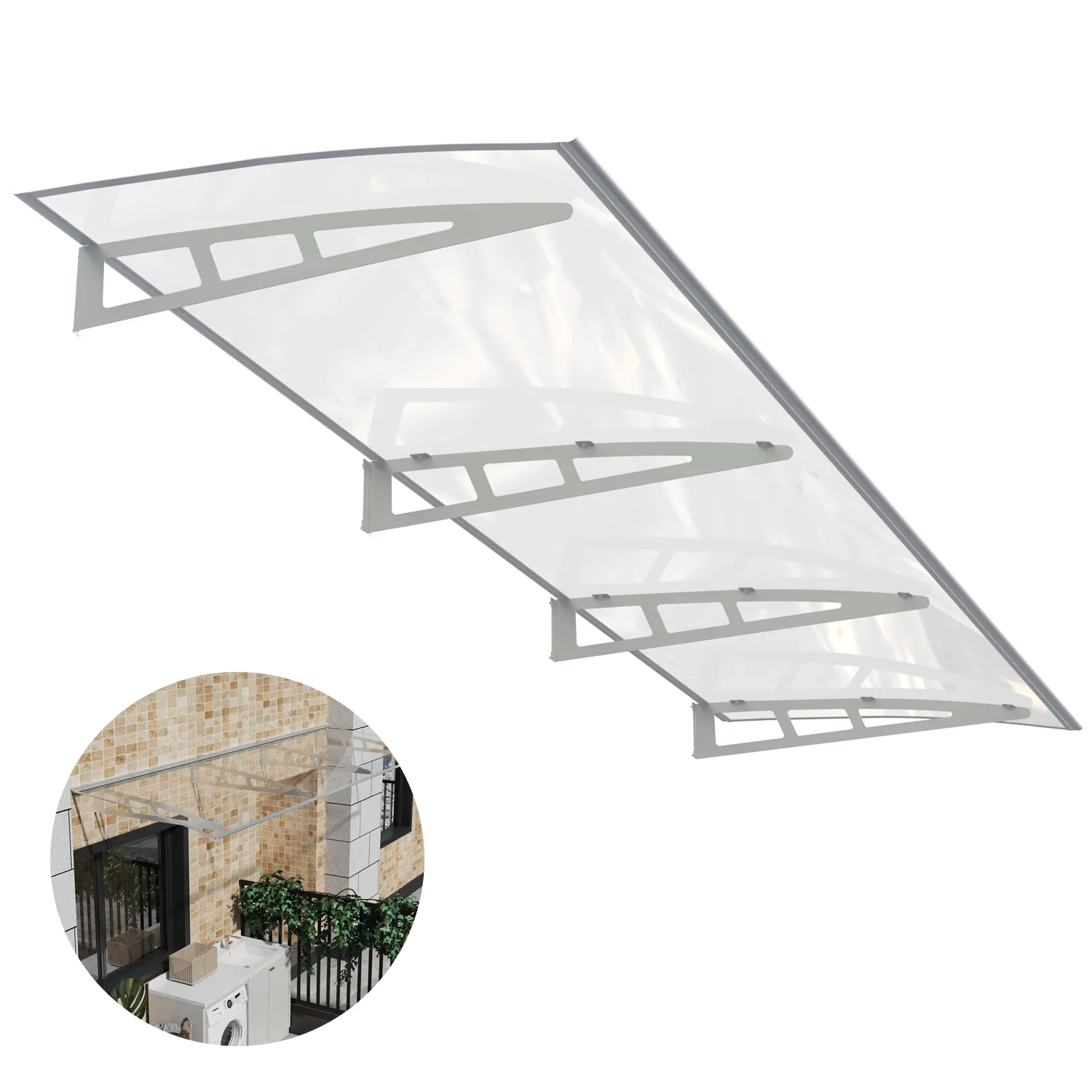 Dawninghome Metal Awnings Premium Quality Crystal Polycarbonate Door/Window Awnings Canopy Silver Brackets