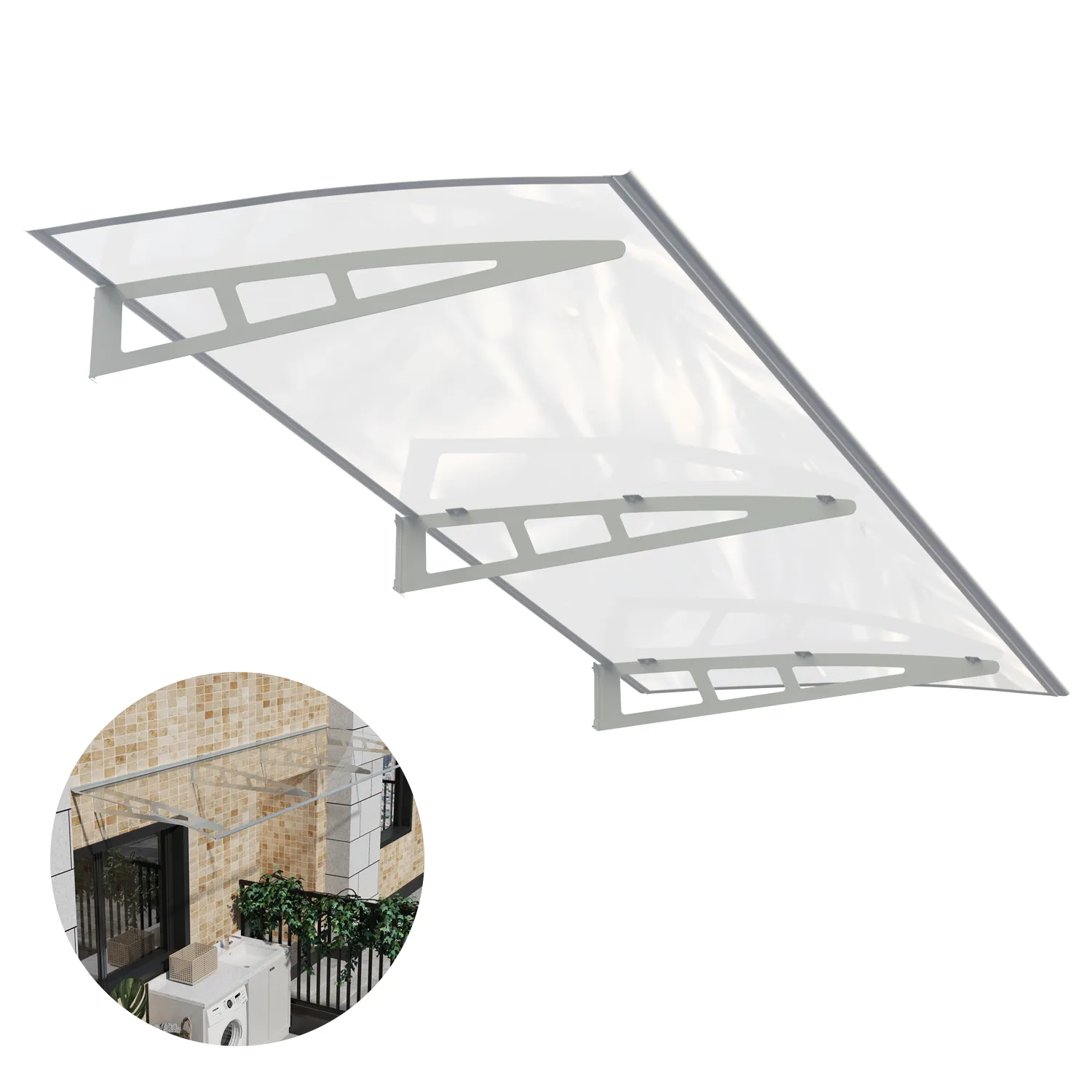 Dawninghome Metal Awnings Premium Quality Crystal Polycarbonate Door/Window Awnings Canopy Silver Brackets