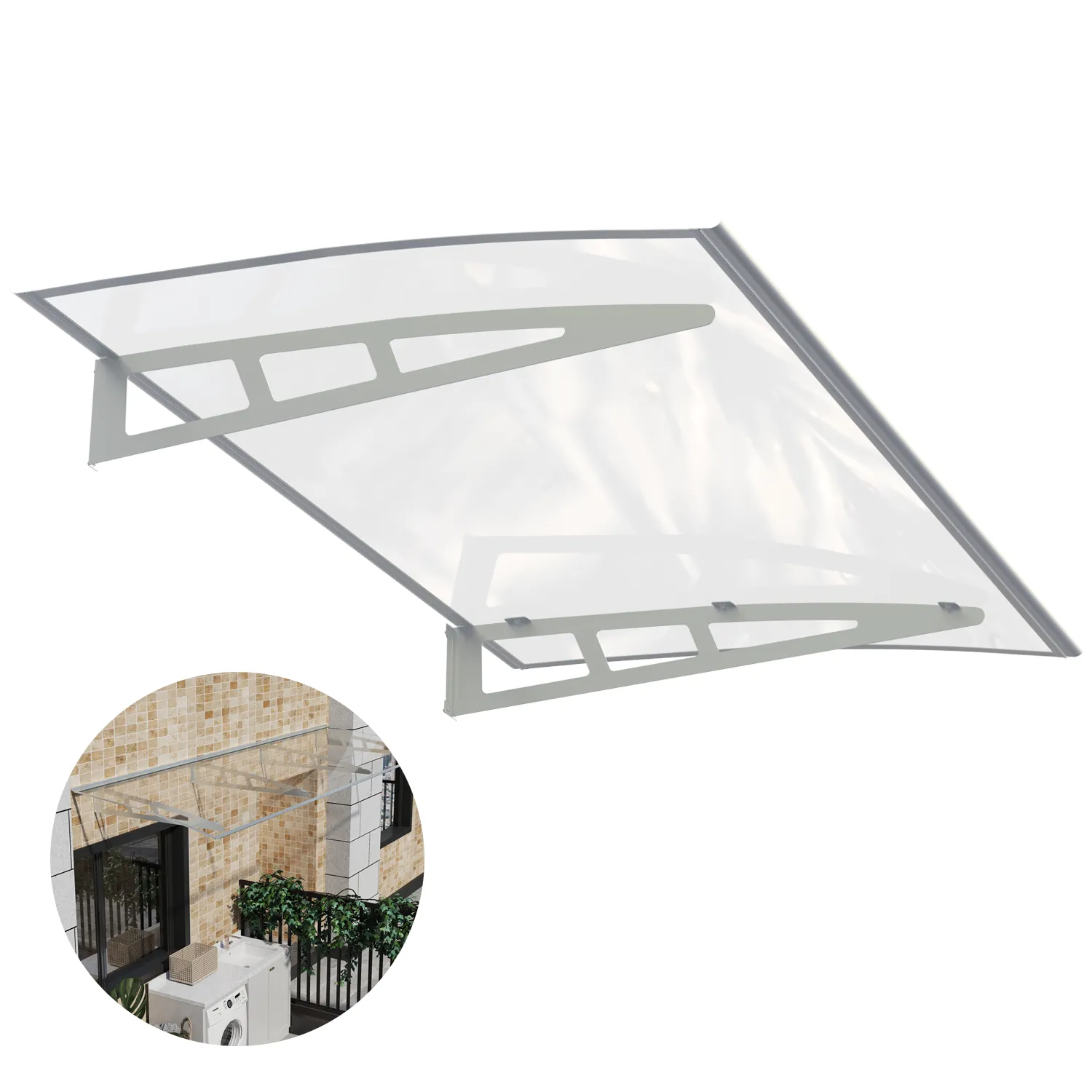 Dawninghome Metal Awnings Premium Quality Crystal Polycarbonate Door/Window Awnings Canopy Silver Brackets