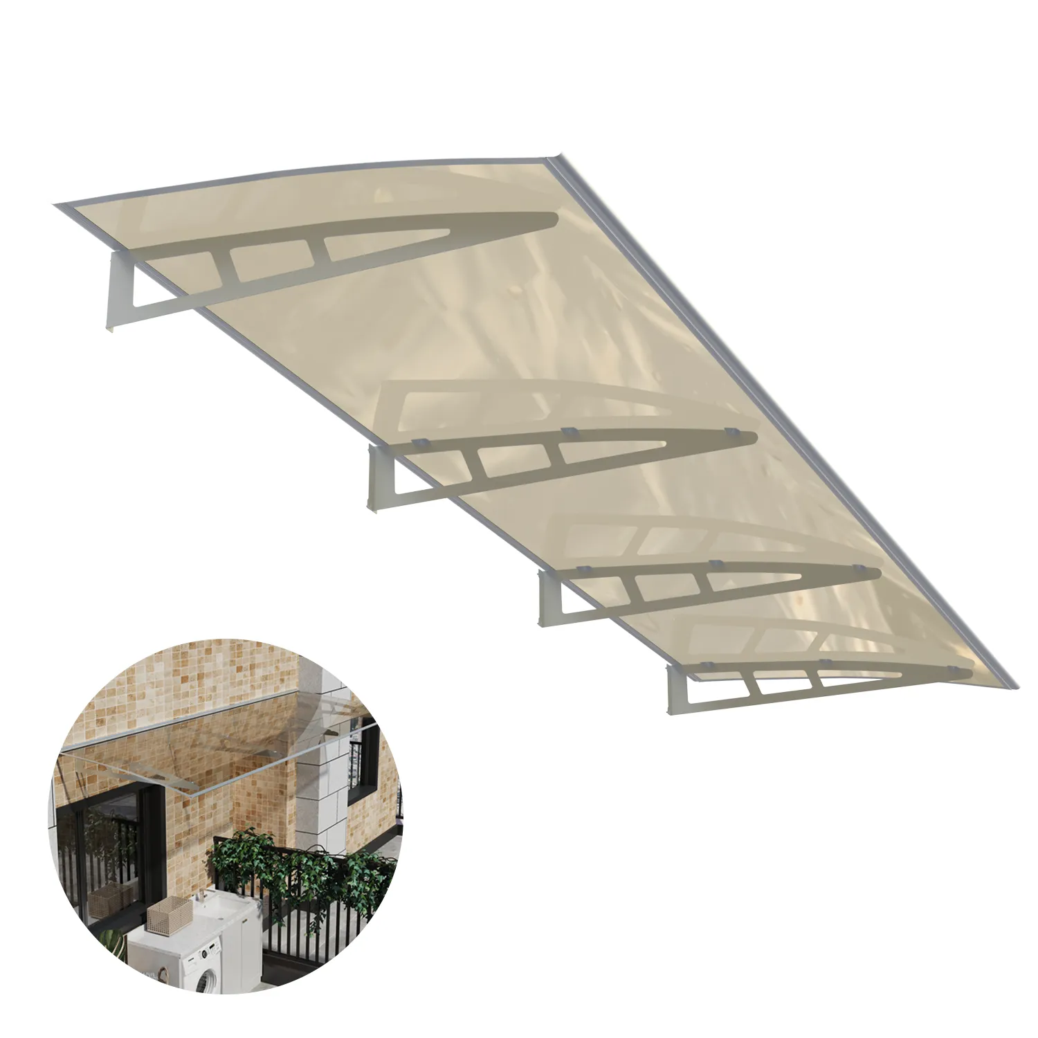 Dawninghome Metal Awnings Premium Quality Crystal Polycarbonate Door/Window Awnings Canopy Silver Brackets