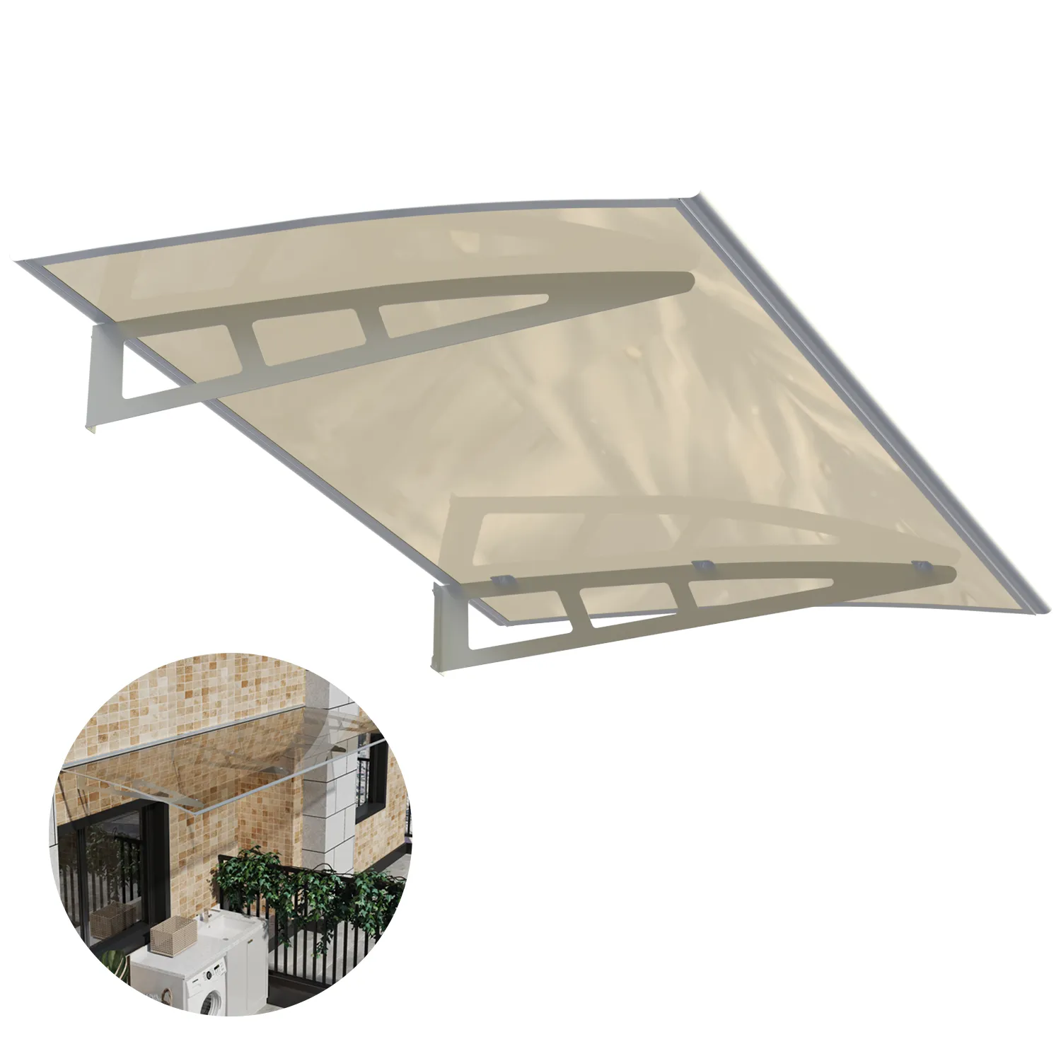 Dawninghome Metal Awnings Premium Quality Crystal Polycarbonate Door/Window Awnings Canopy Silver Brackets