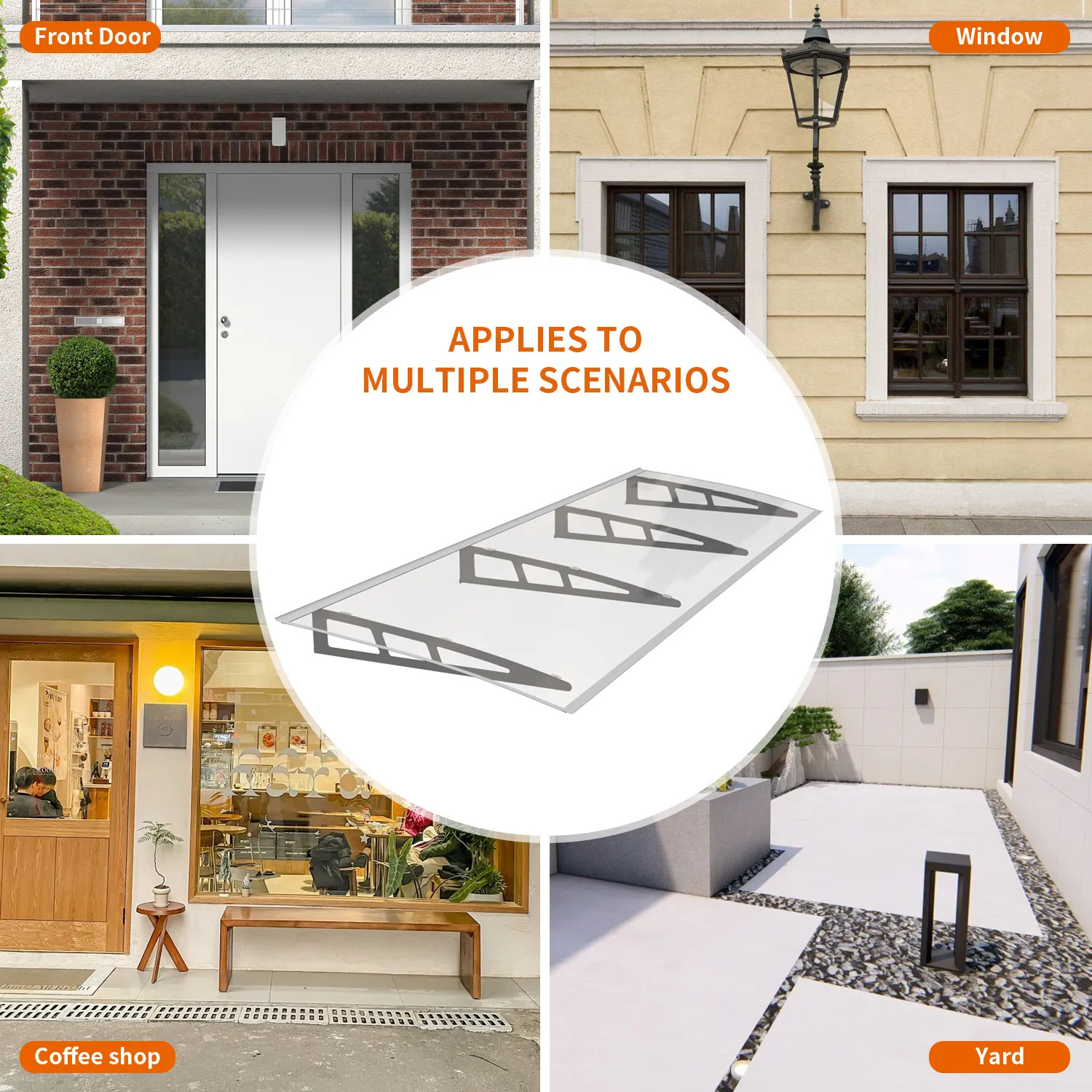 Dawninghome Metal Awnings Premium Quality Crystal Polycarbonate Door/Window Awnings Canopy Silver Brackets