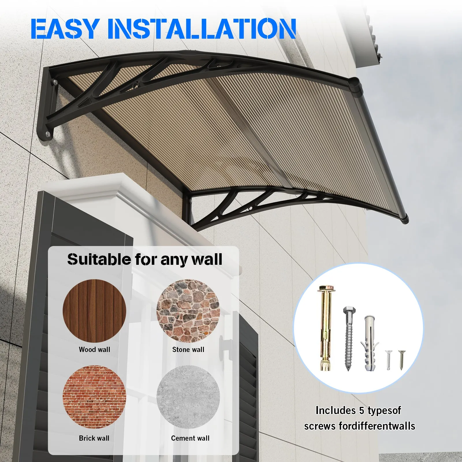 Dawninghome Polycarbonate Window Door Awning Canopy 32x120 inches 80x300cm