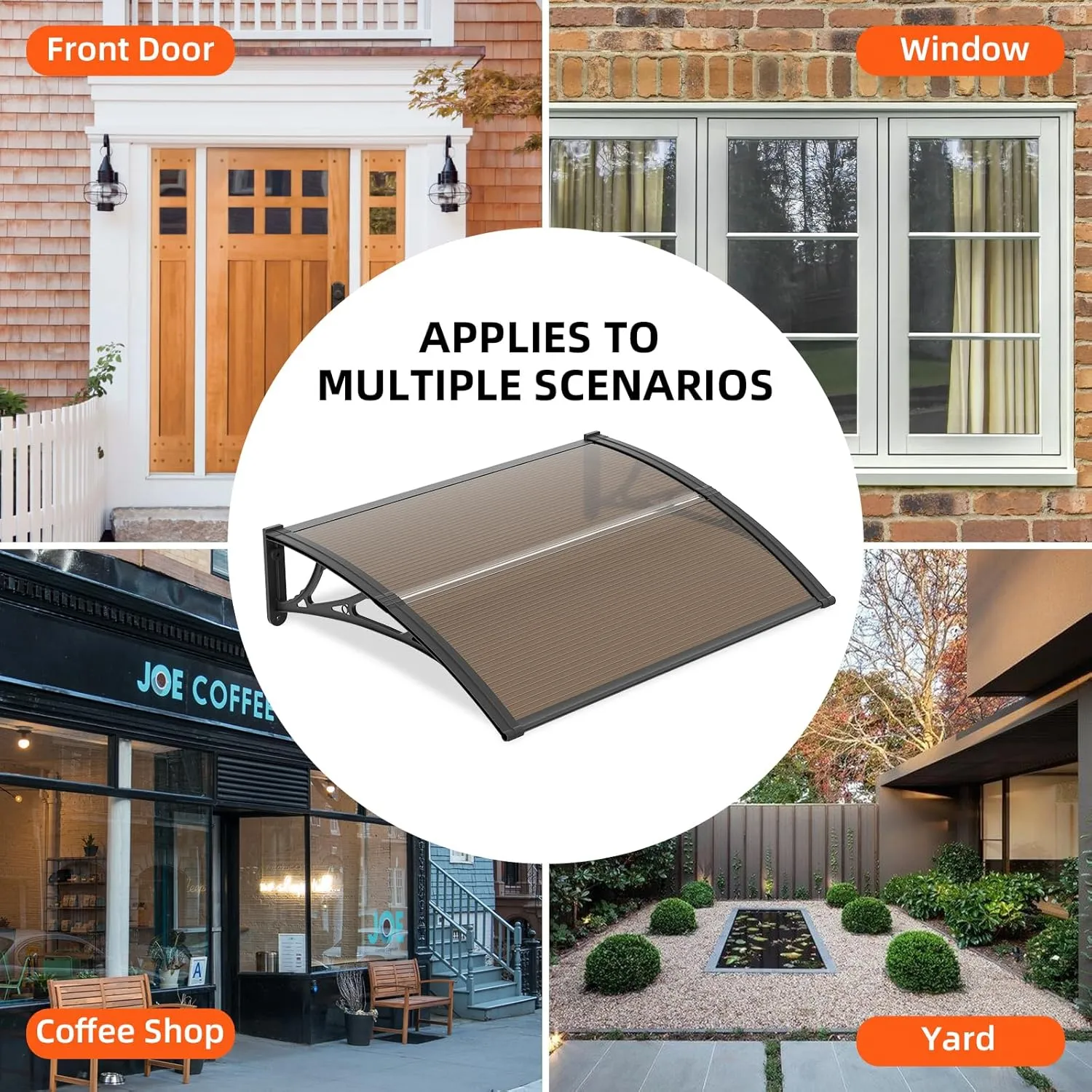 Dawninghome Window Door Awning Canopy, UPF 50  Polycarbonate Entry Door Outdoor Window Awning Exterior, Front Door Overhang Awning Hollow Sheet