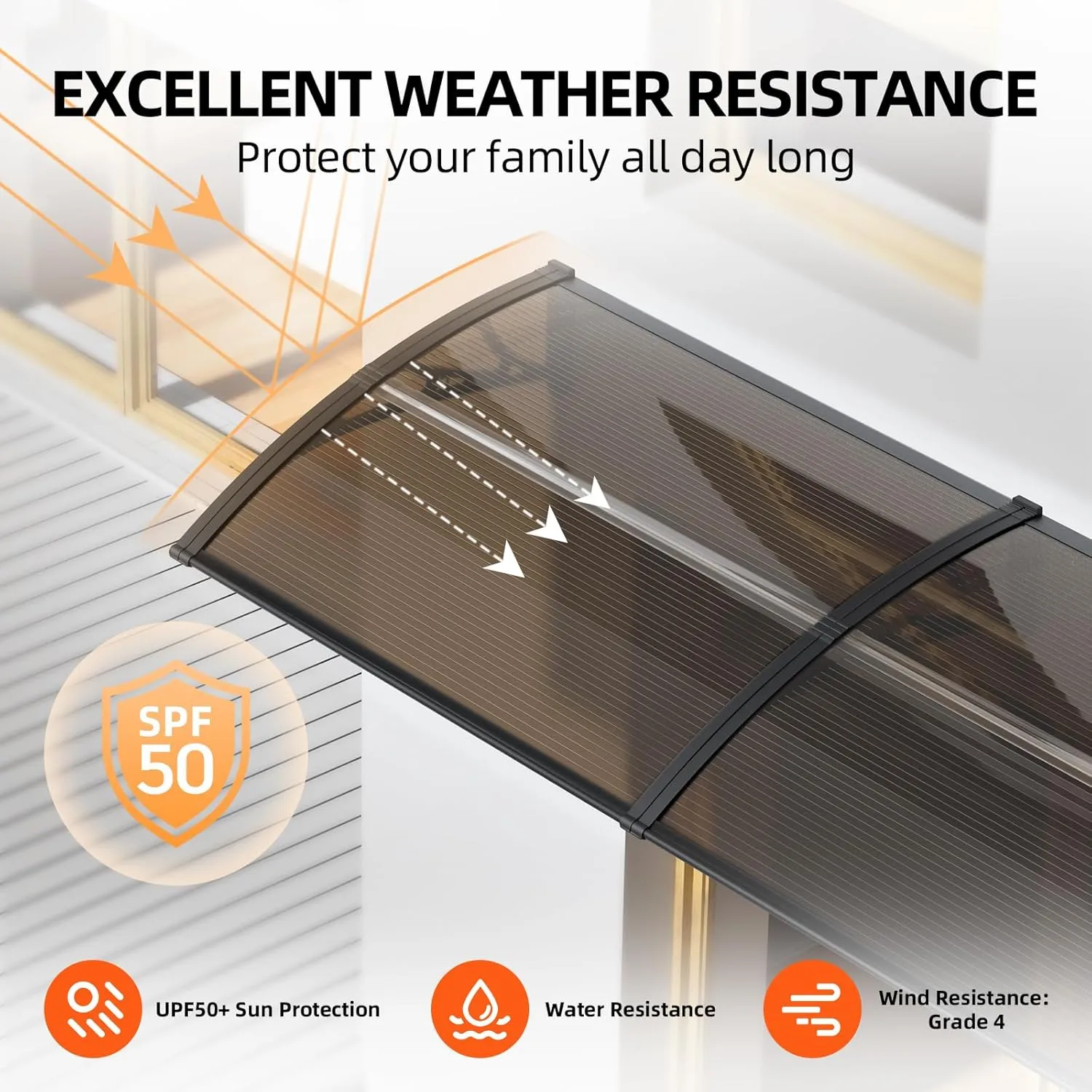 Dawninghome Window Door Awning Canopy, UPF 50  Polycarbonate Entry Door Outdoor Window Awning Exterior, Front Door Overhang Awning Hollow Sheet