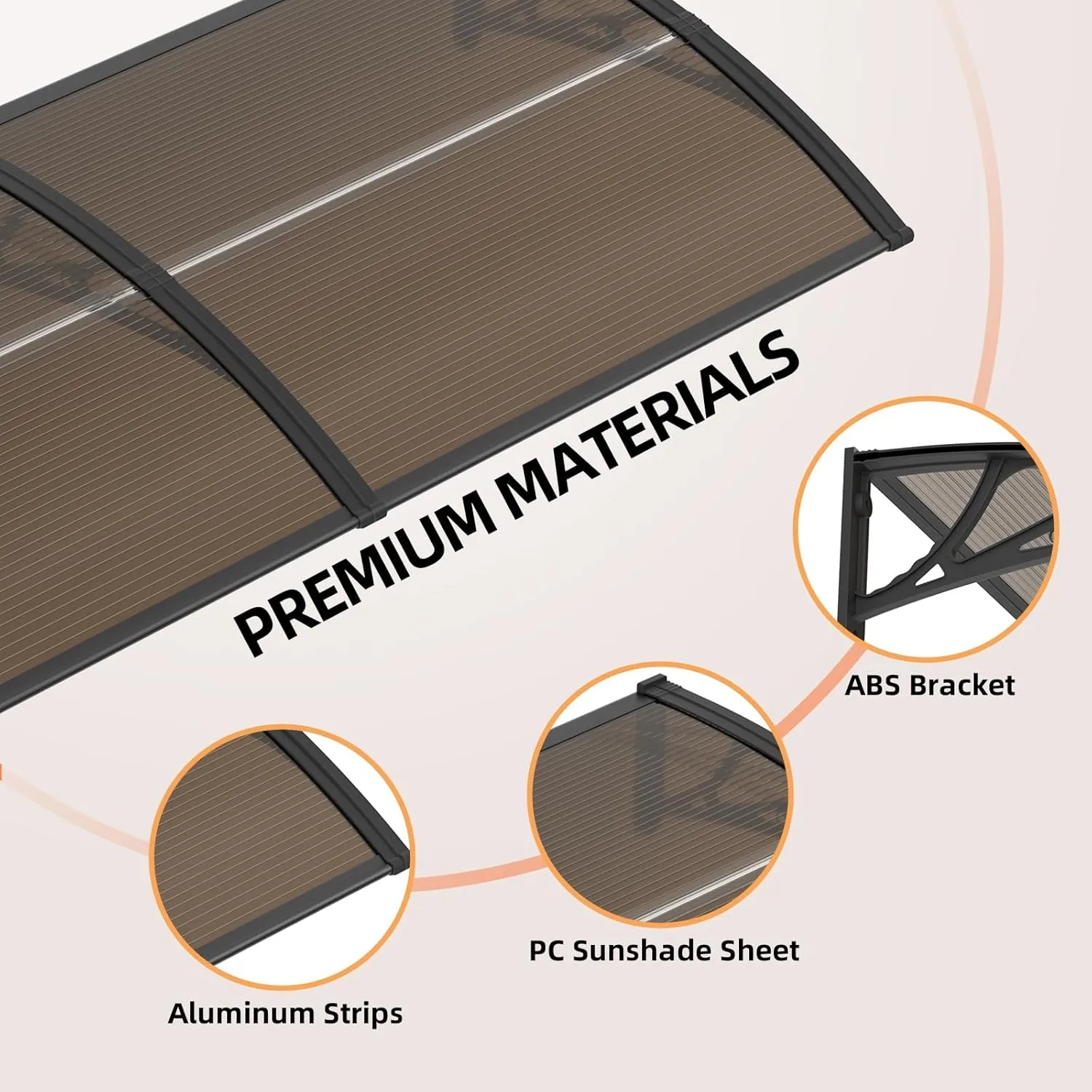 Dawninghome Window Door Awning Canopy, UPF 50  Polycarbonate Entry Door Outdoor Window Awning Exterior, Front Door Overhang Awning Hollow Sheet