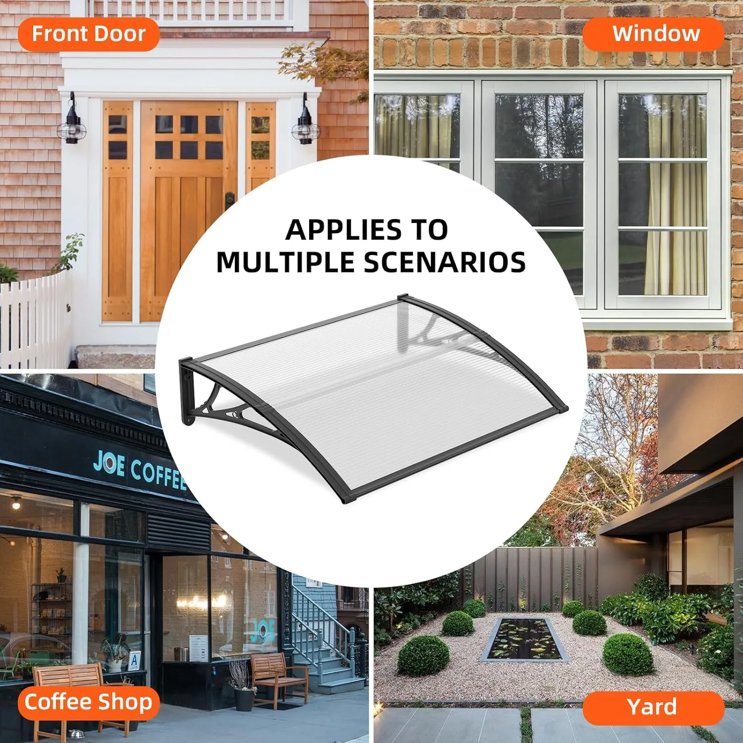 Dawninghome Window Door Awning Canopy, UPF 50  Polycarbonate Entry Door Outdoor Window Awning Exterior, Front Door Overhang Awning Hollow Sheet