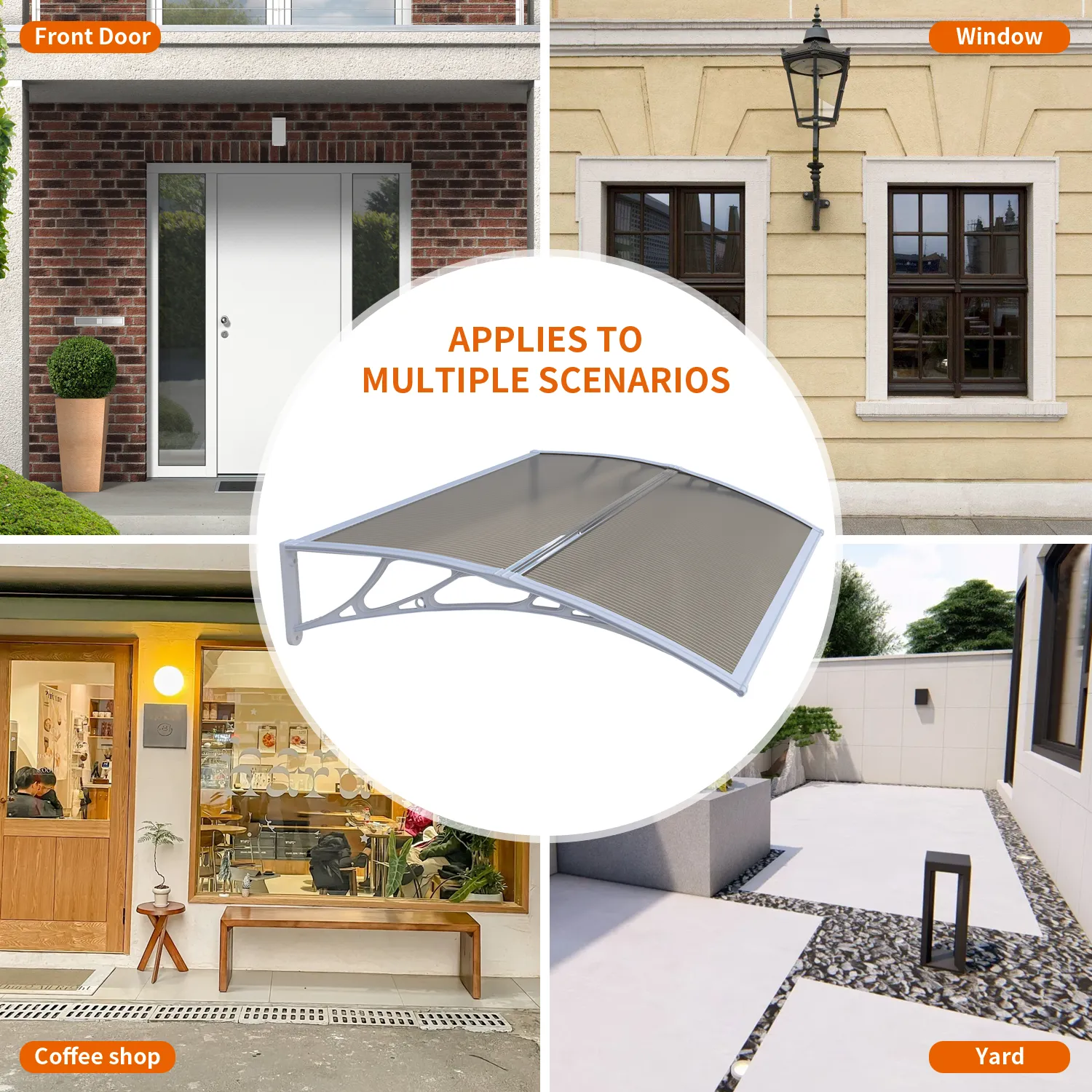 Dawninghome Window Door Awning Canopy, UPF 50  Polycarbonate Entry Door Outdoor Window Awning Exterior, Front Door Overhang Awning Hollow Sheet