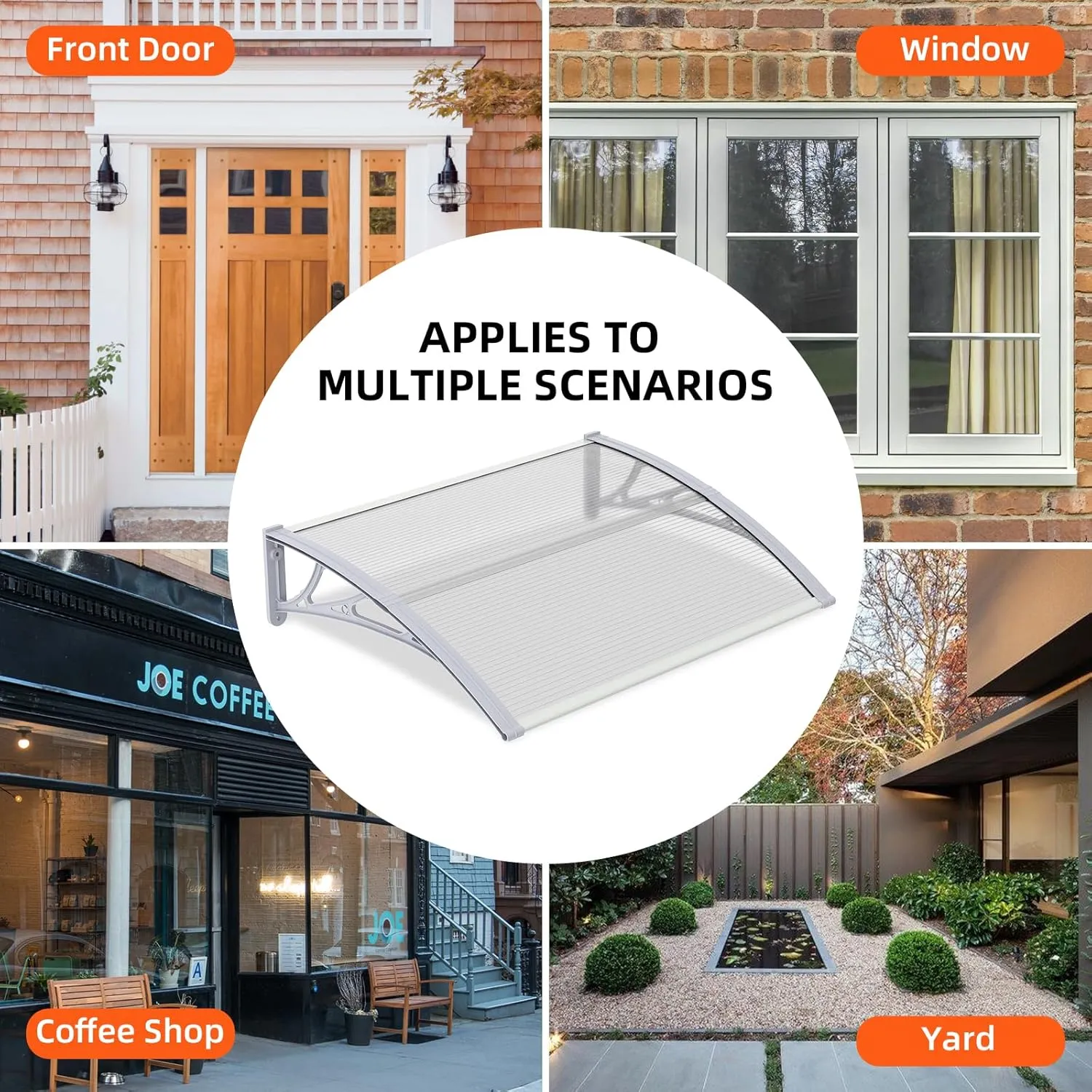 Dawninghome Window Door Awning Canopy, UPF 50  Polycarbonate Entry Door Outdoor Window Awning Exterior, Front Door Overhang Awning Hollow Sheet