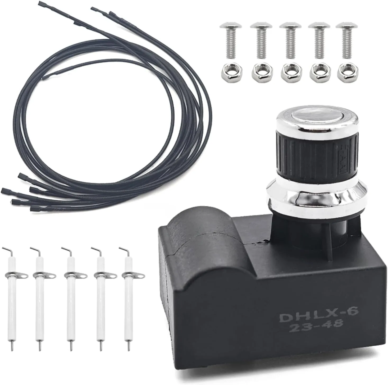 DHL-128-6Q Grill Pulse Igniter w/Electrode Igniter Wire Kit Compatible with Member's Mark GR2210601-MM-00 Ignitor 6-Outlet Electronic Push Button Pulse Igniter 5 Burner Mounted Kit