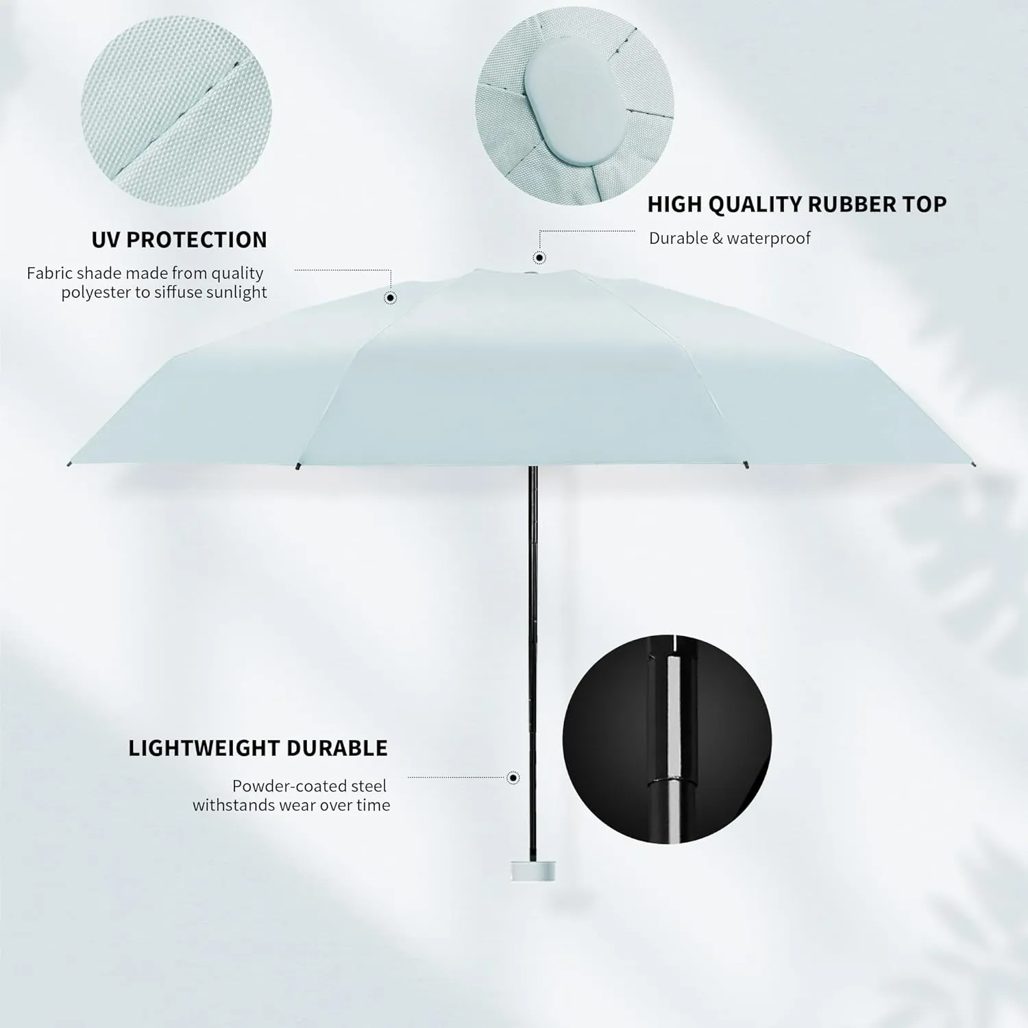 Dlin Travel Umbrella Compact,Sun Umbrella UV Protection Sun Umbrella for Walking Small Lightweight Waterproof Pocket Parasol with Black Anti-UV Coating