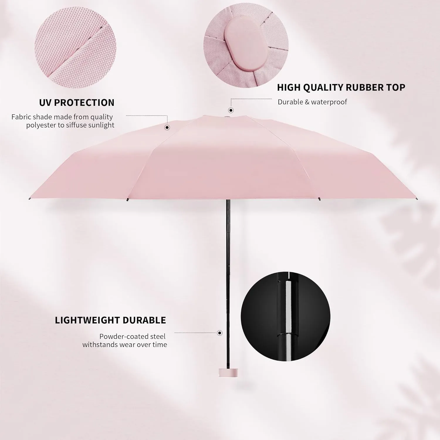 Dlin Travel Umbrella Compact,Sun Umbrella UV Protection Sun Umbrella for Walking Small Lightweight Waterproof Pocket Parasol with Black Anti-UV Coating