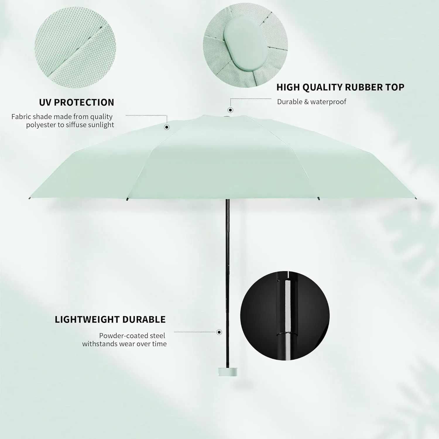 Dlin Travel Umbrella Compact,Sun Umbrella UV Protection Sun Umbrella for Walking Small Lightweight Waterproof Pocket Parasol with Black Anti-UV Coating