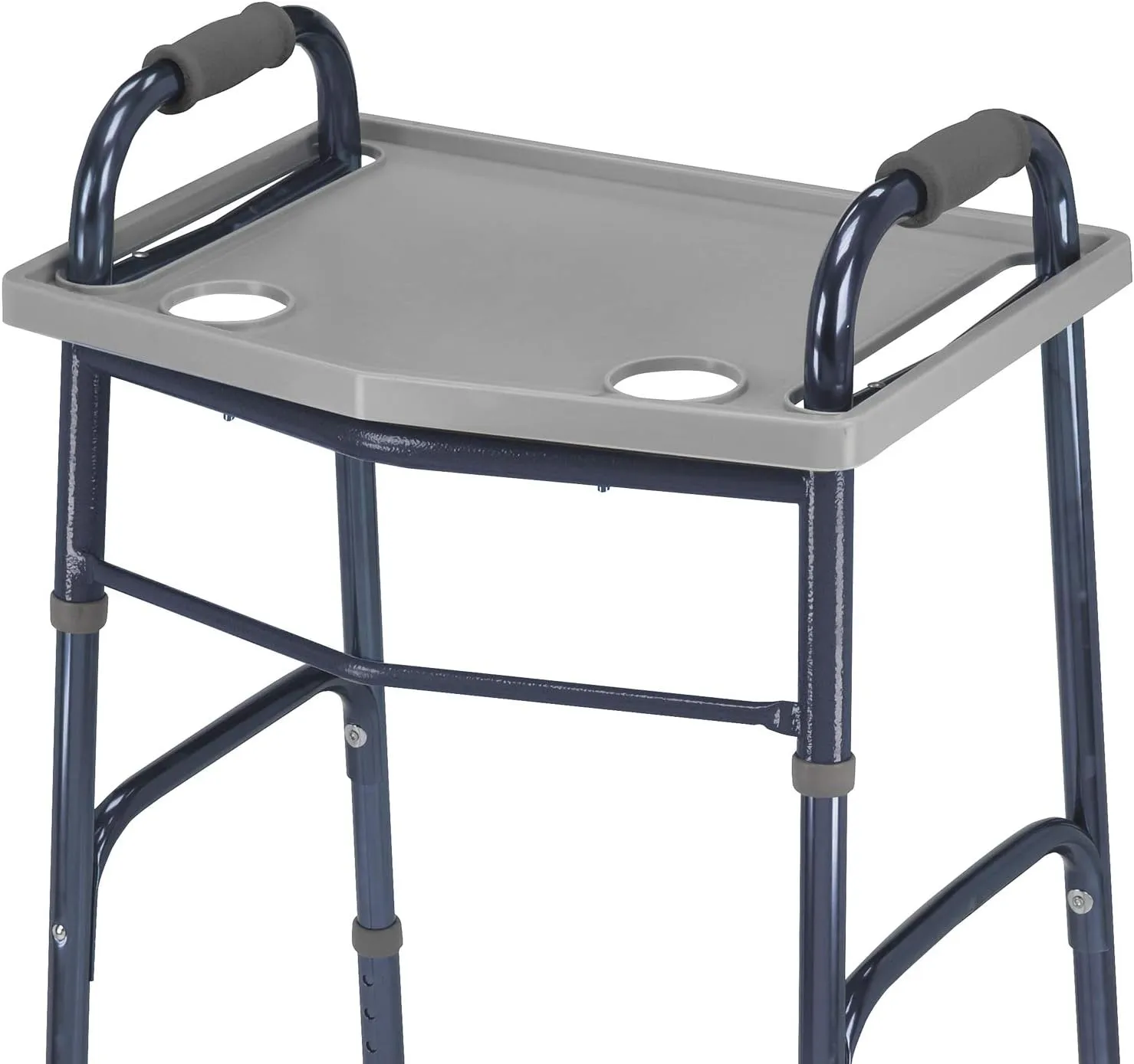 DMI Walker Tray With Cup Holders, Walker Tray For Folding Walkers, Mobility Accessory for Seniors, Tray Table for Standard Walkers, Multipurpose and Portable, Gray