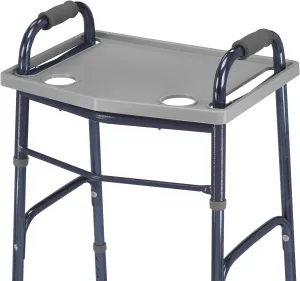 DMI Walker Tray With Cup Holders, Walker Tray For Folding Walkers, Mobility Accessory for Seniors, Tray Table for Standard Walkers, Multipurpose and Portable, Gray