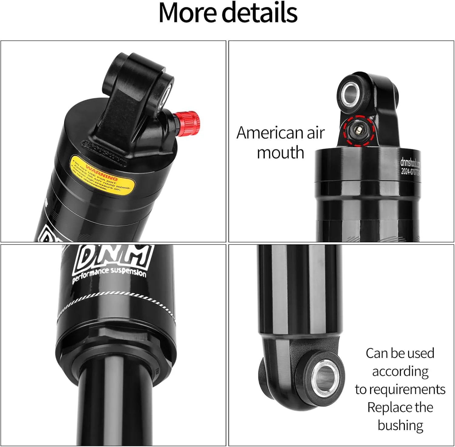 DNM AO-6 Mountain Bike Air Rear Shock AL 6061 Shock Body Adjustable Air Pressure 125mm (4.92") x 20mm / 150mm (5.90") x 31mm (150mm x 31mm (5.90mm" x1.22"))