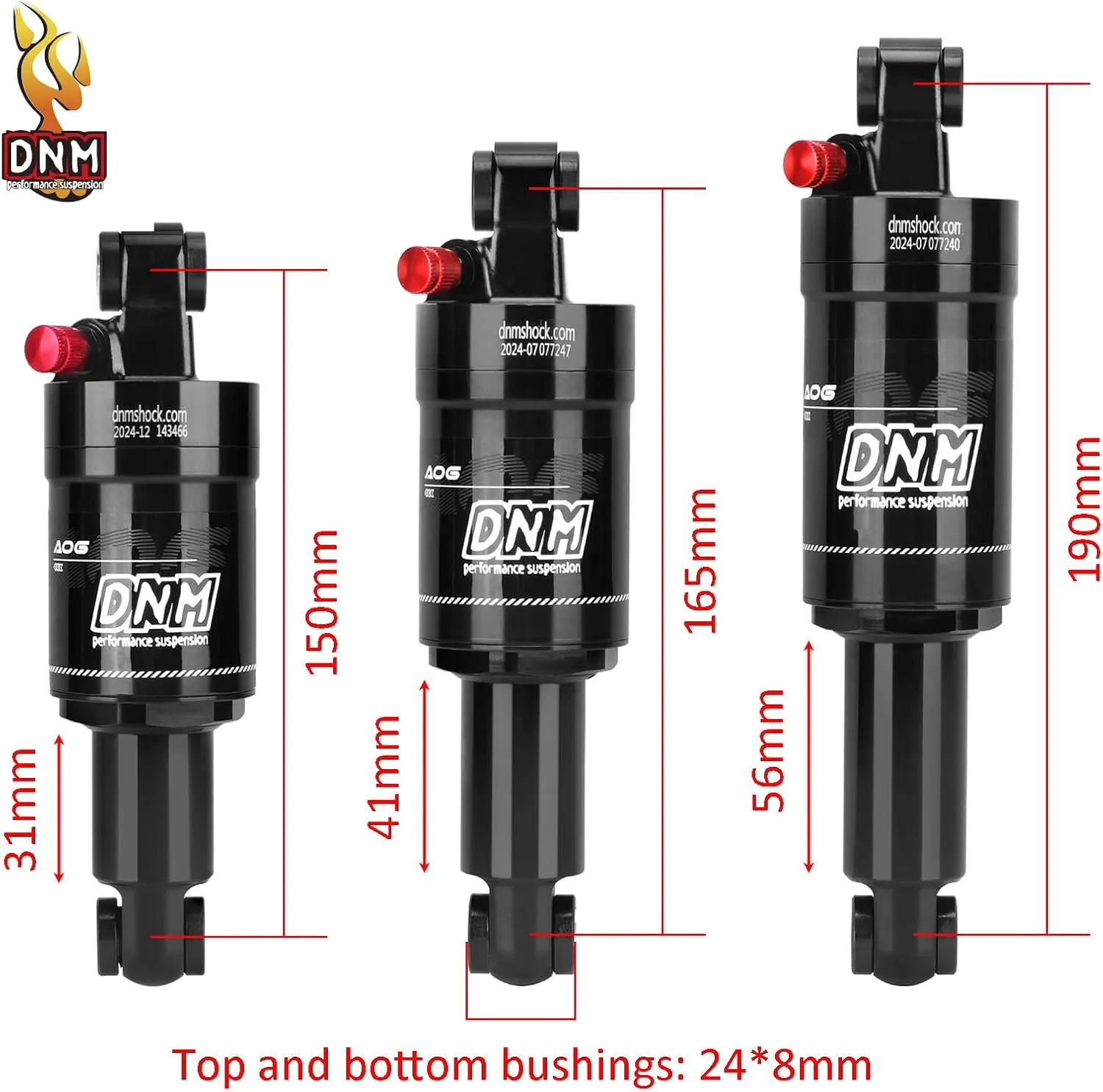 DNM AO-6 Mountain Bike Air Rear Shock AL 6061 Shock Body Adjustable Air Pressure 125mm (4.92") x 20mm / 150mm (5.90") x 31mm (150mm x 31mm (5.90mm" x1.22"))