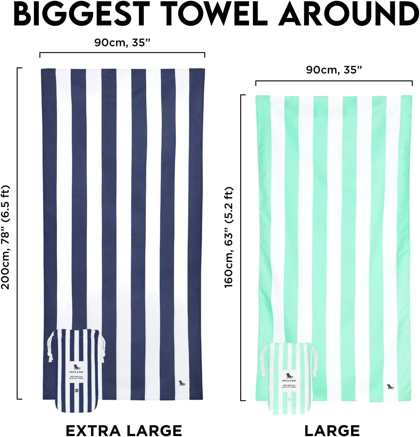 Dock & Bay Beach Towel - Quick Dry, Sand Free - Compact, Lightweight - 100% Recycled - Includes Bag - Cabana - Boracay Yellow - Large (160x90cm, 63x35)