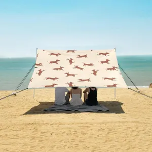 Dog in Different Poses Beach Canopy Tent Anti-UV & Wind Resistant, Camping Sun Shelter Easy Setup Portable,Outdoor Shade Tents with Sandbags,Sand Shovels,Ground Pegs & Stability Poles