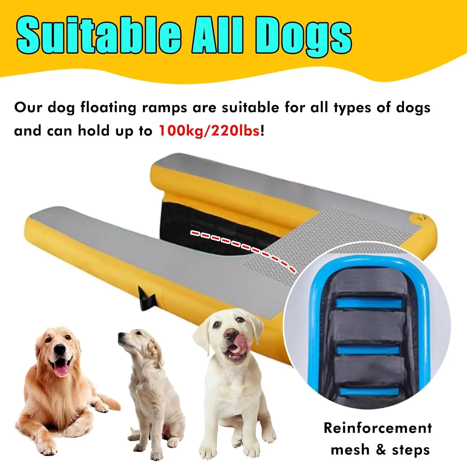 Dog Pontoon Boat Ladder Ramp for Pools/Docks/Lakes/Boats, Safety Pup Plank Floating Water Ramp with 3D Steps/Portable Handbag, High Visibility Dogs Boarding Platform(Black)
