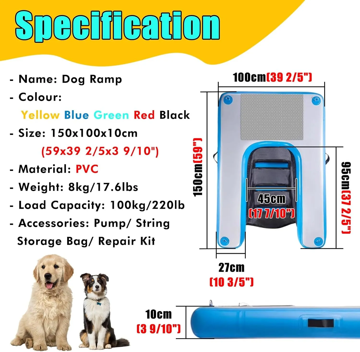 Dog Pontoon Boat Ladder Ramp for Pools/Docks/Lakes/Boats, Safety Pup Plank Floating Water Ramp with 3D Steps/Portable Handbag, High Visibility Dogs Boarding Platform(Black)