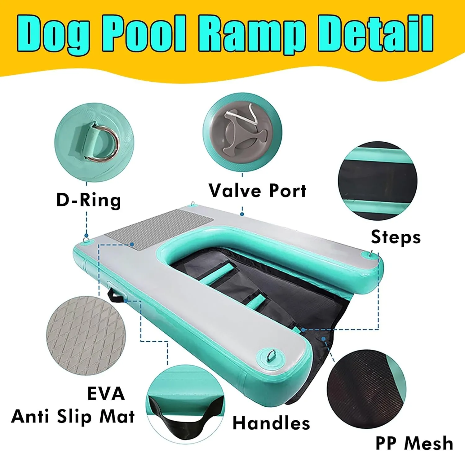 Dog Pontoon Boat Ladder Ramp for Pools/Docks/Lakes/Boats, Safety Pup Plank Floating Water Ramp with 3D Steps/Portable Handbag, High Visibility Dogs Boarding Platform(Black)