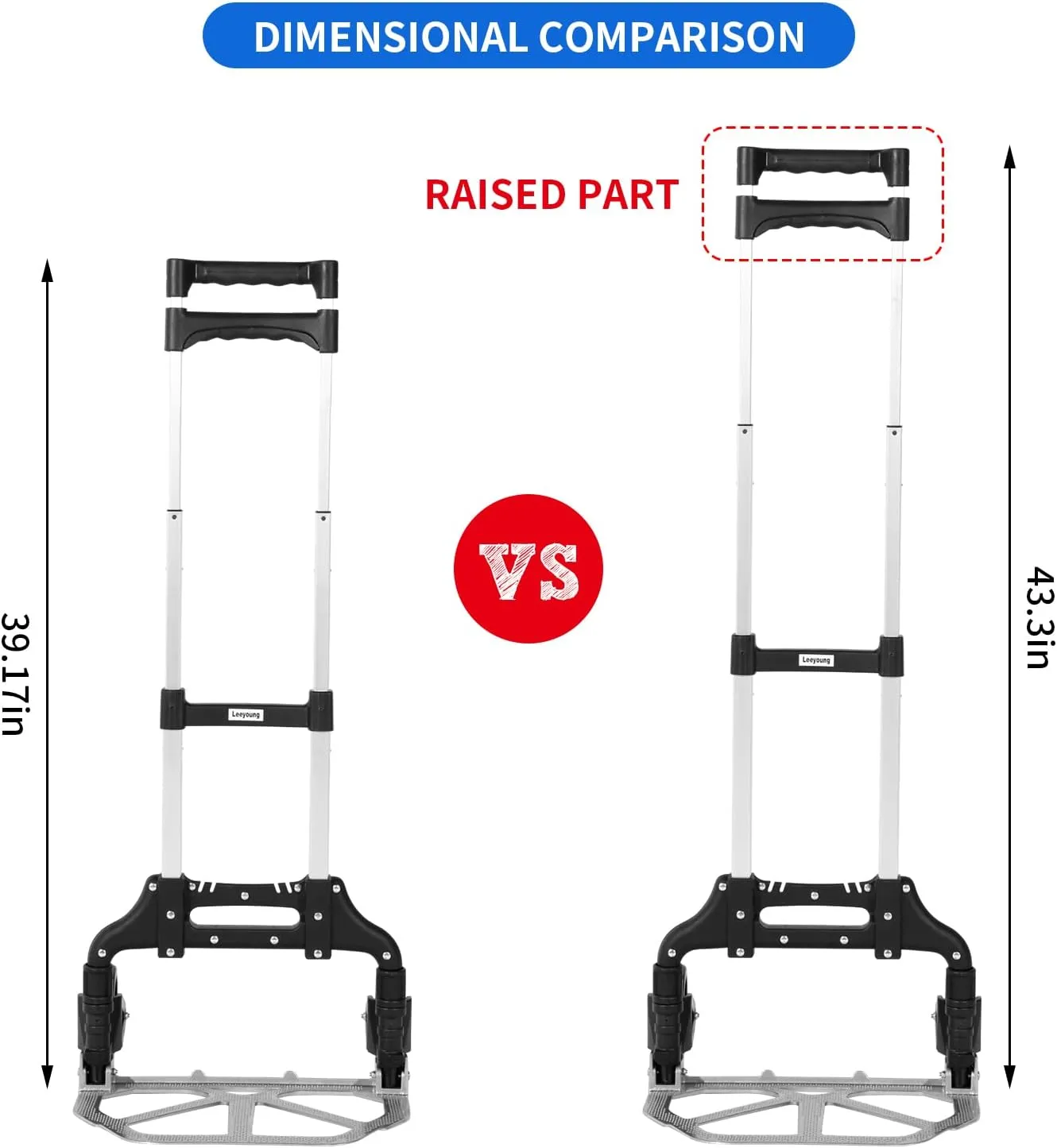 Dolly Cart Extended Handle Foldable Hand Truck, Aluminum Moving Dolly, 175 lb Capacity and 43.31" Long Telescoping Handle for Indoor Outdoor Moving Travel.