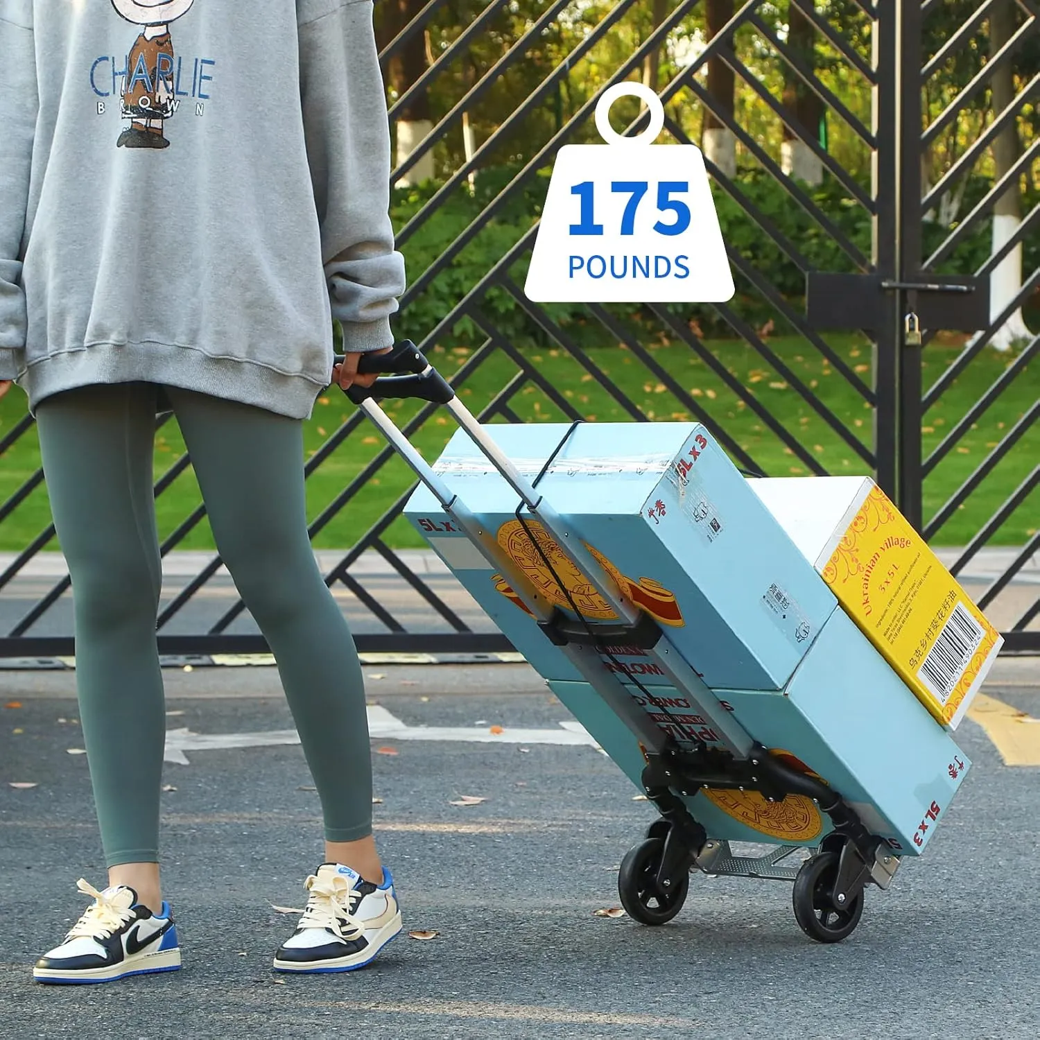 Dolly Cart Extended Handle Foldable Hand Truck, Aluminum Moving Dolly, 175 lb Capacity and 43.31" Long Telescoping Handle for Indoor Outdoor Moving Travel.