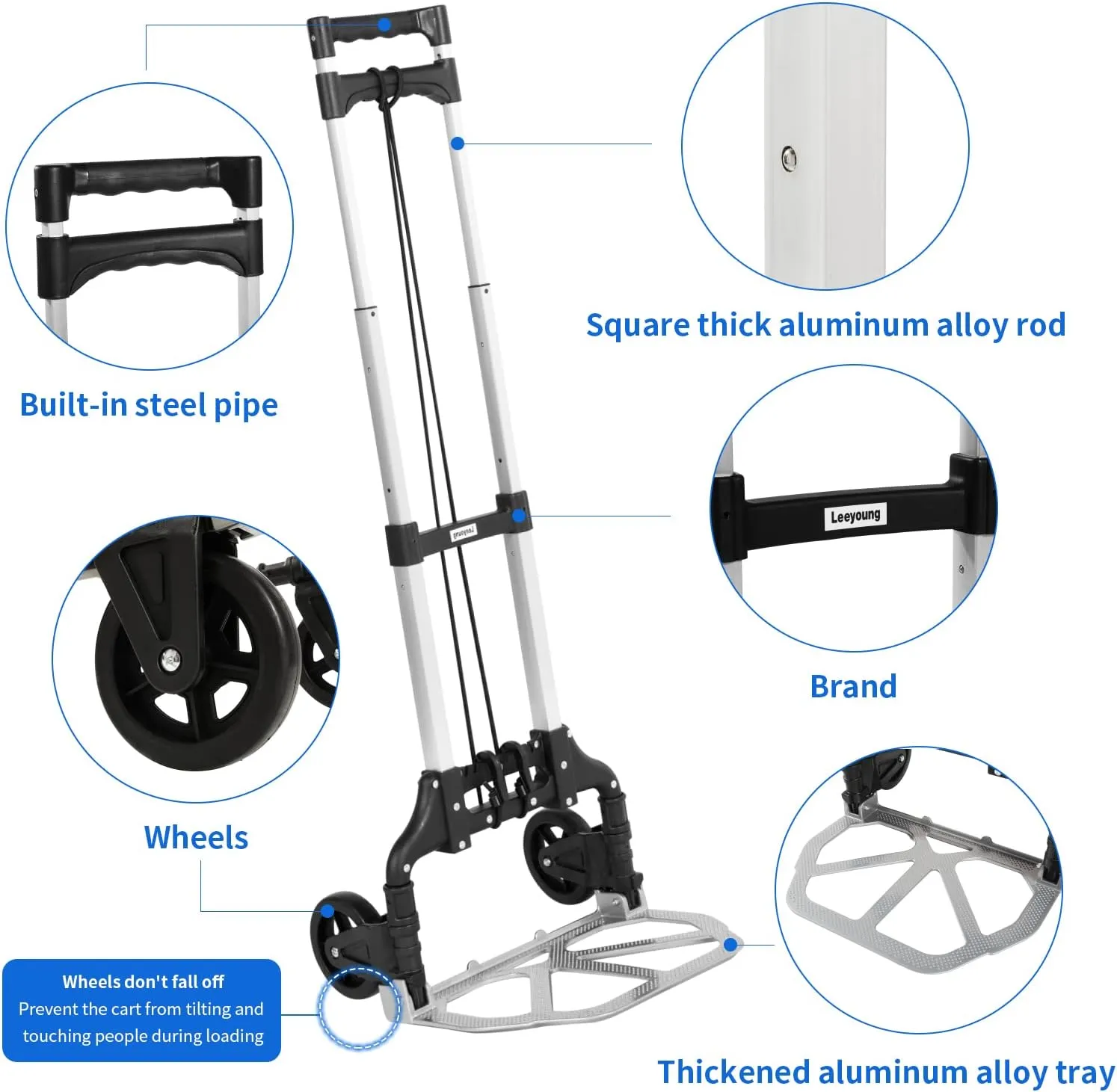 Dolly Cart Extended Handle Foldable Hand Truck, Aluminum Moving Dolly, 175 lb Capacity and 43.31" Long Telescoping Handle for Indoor Outdoor Moving Travel.