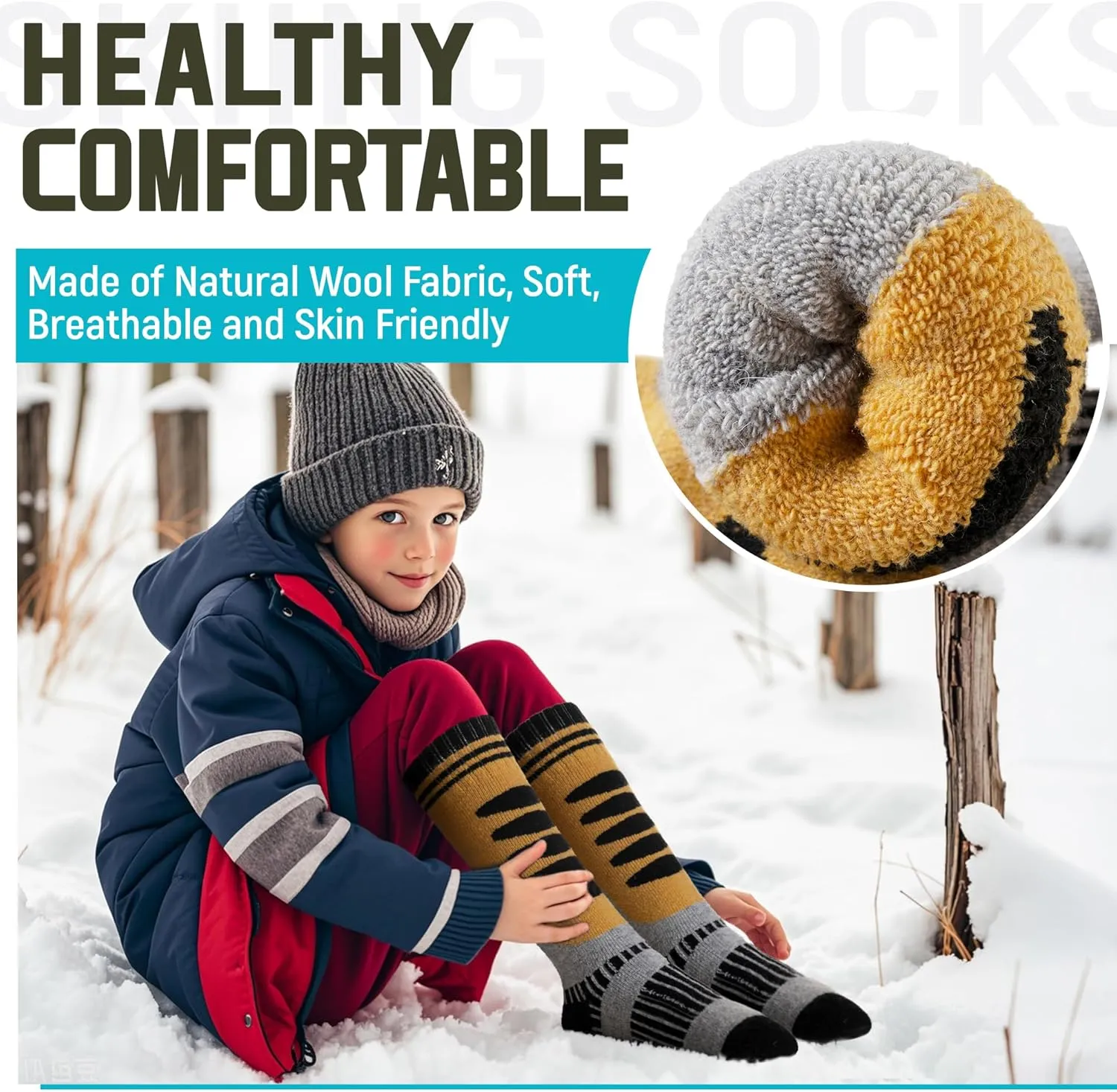 DoSmart Kids Merino Wool Ski Socks 3 Pairs Boys Girls Thermal Winter Thick Warm Cozy Boot Socks for Skiing Snowboarding