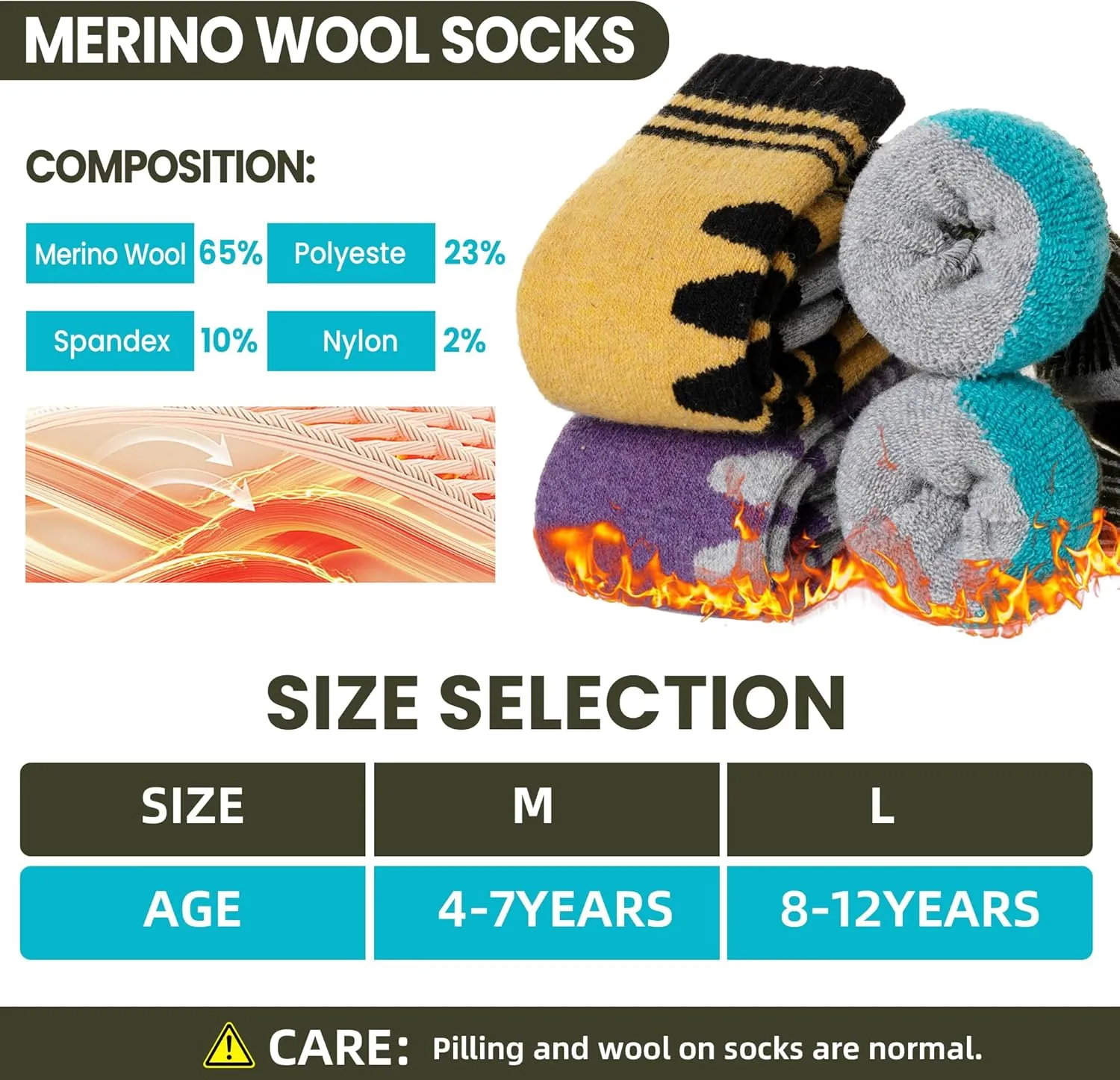 DoSmart Kids Merino Wool Ski Socks 3 Pairs Boys Girls Thermal Winter Thick Warm Cozy Boot Socks for Skiing Snowboarding