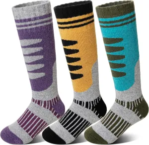 DoSmart Kids Merino Wool Ski Socks 3 Pairs Boys Girls Thermal Winter Thick Warm Cozy Boot Socks for Skiing Snowboarding