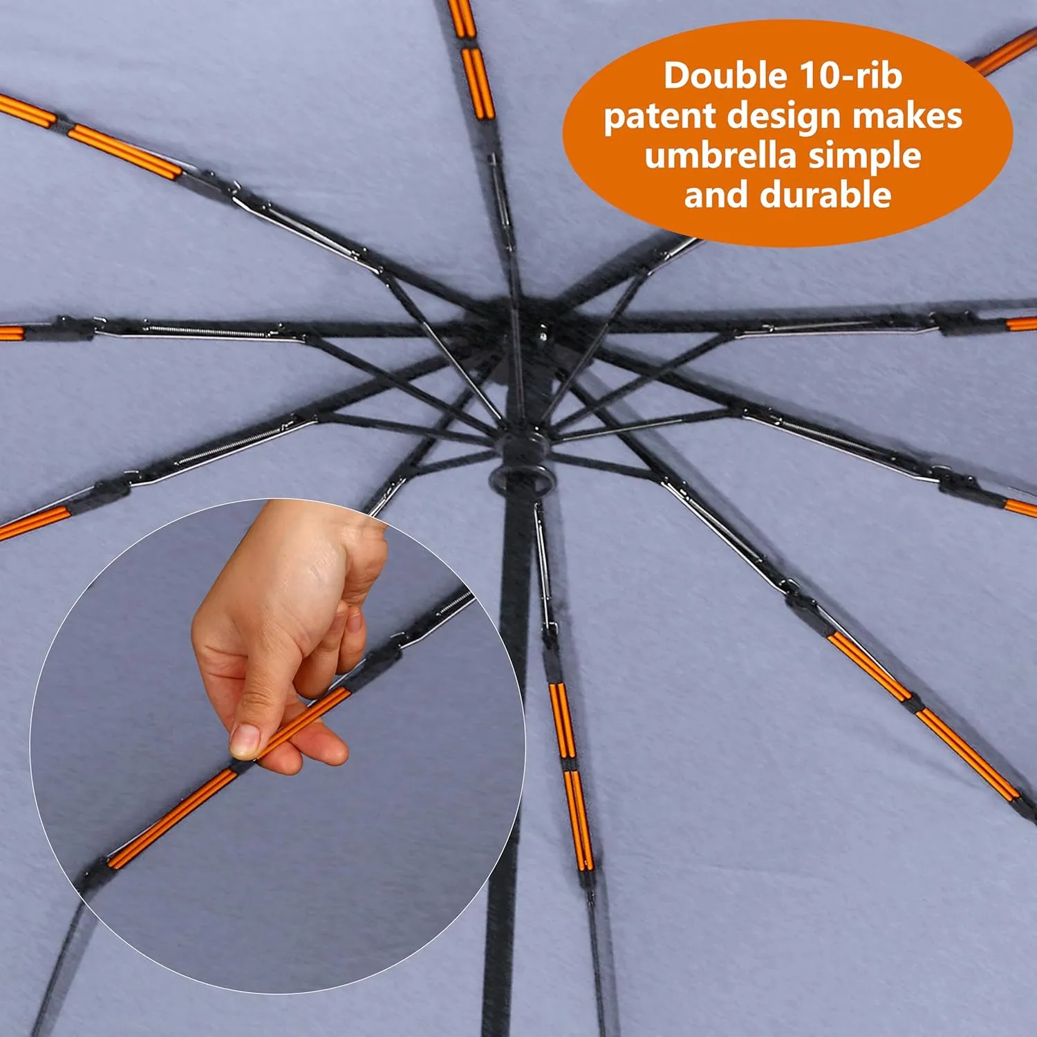 Double 10-Rib 46 Inch Compact Travel Umbrella for Rain - Sturdy Portable Windproof Umbrella - Small Automatic Folding Umbrella