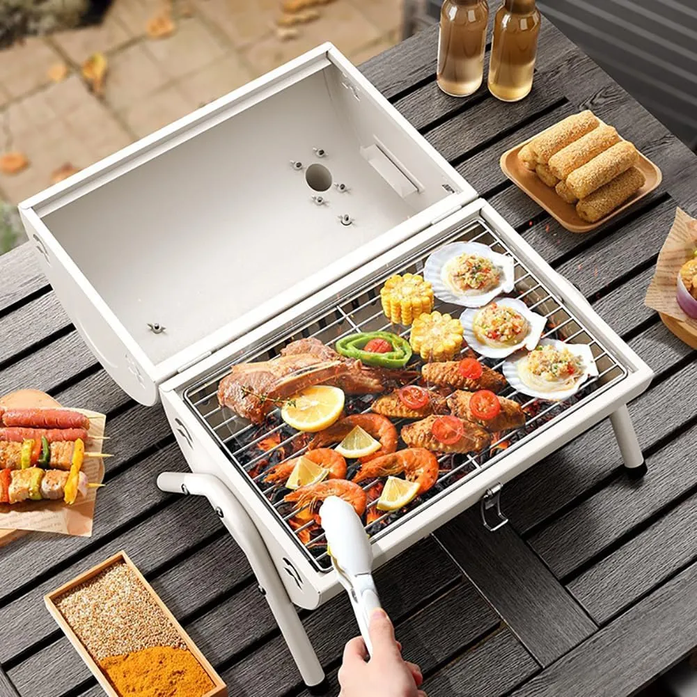 Double-Sided Charcoal Grill, Portable Grill with Lid, Stainless Steel Grill, Smoke Vent, Tripod, Multifunctional Outdoor Charcoal Grill, Suitable for Garden Camping and Picnics