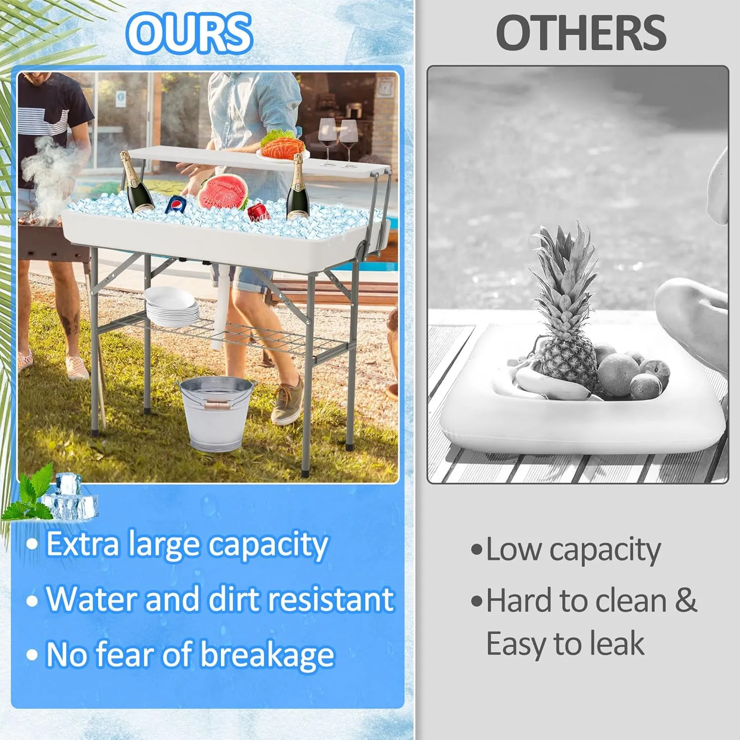 Dragosum Outdoor Ice Cooler Table with Drain and Shelf, Folding Table with Matching Skirt, Portable Table Coolers 4 Foot for Party BBQ Camping Wedding