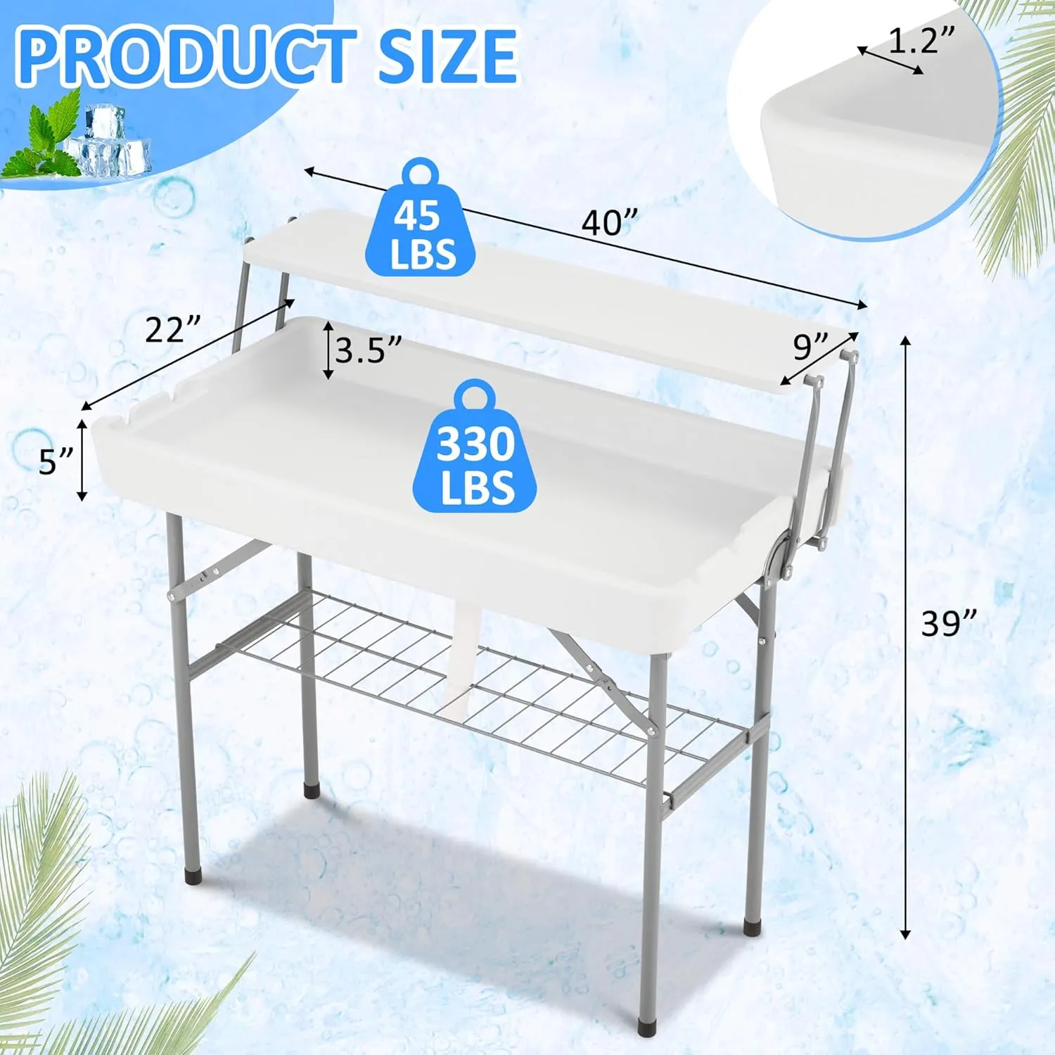 Dragosum Outdoor Ice Cooler Table with Drain and Shelf, Folding Table with Matching Skirt, Portable Table Coolers 4 Foot for Party BBQ Camping Wedding