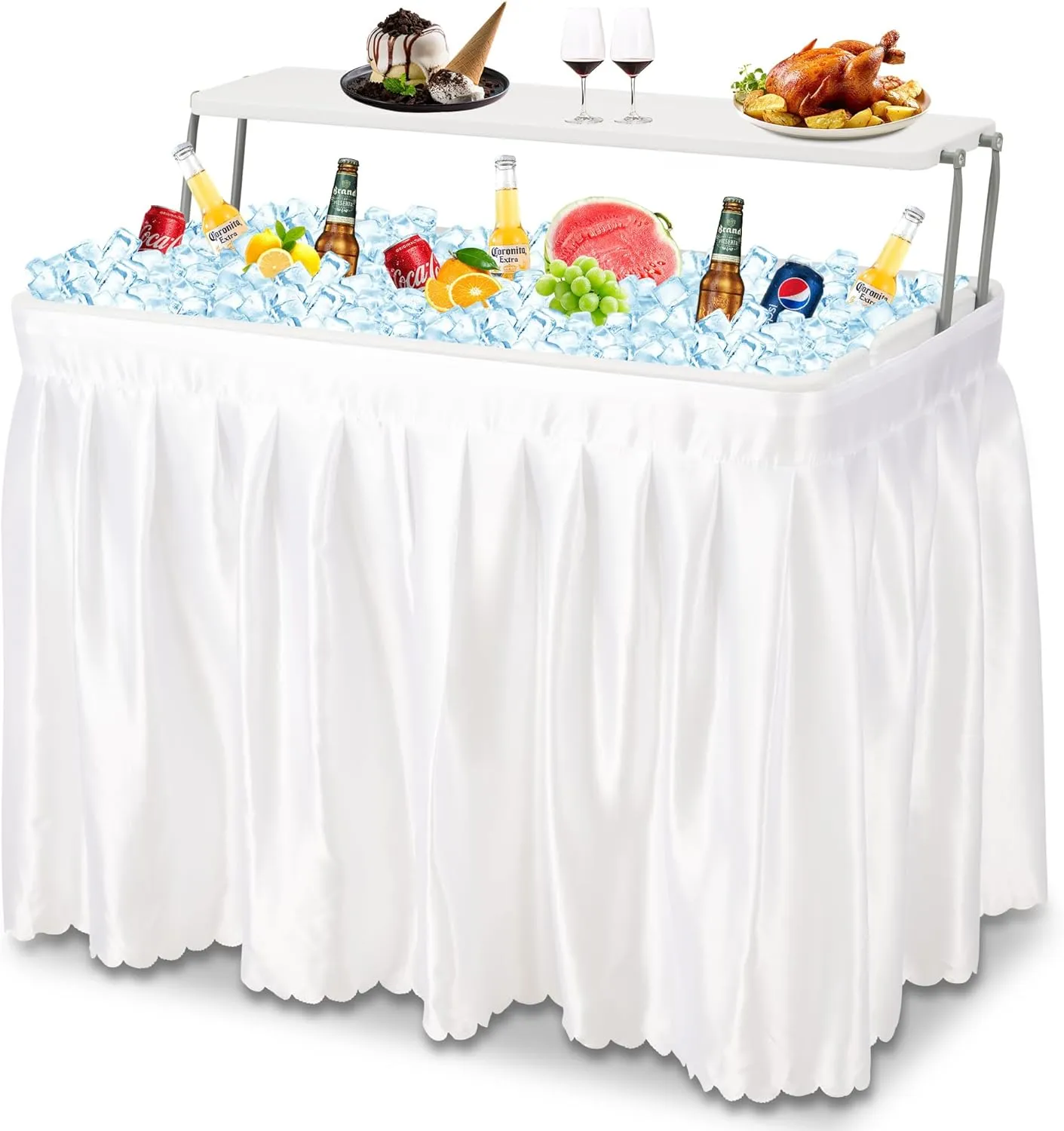 Dragosum Outdoor Ice Cooler Table with Drain and Shelf, Folding Table with Matching Skirt, Portable Table Coolers 4 Foot for Party BBQ Camping Wedding
