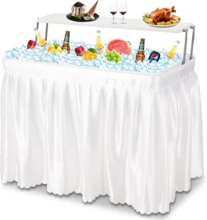 Dragosum Outdoor Ice Cooler Table with Drain and Shelf, Folding Table with Matching Skirt, Portable Table Coolers 4 Foot for Party BBQ Camping Wedding