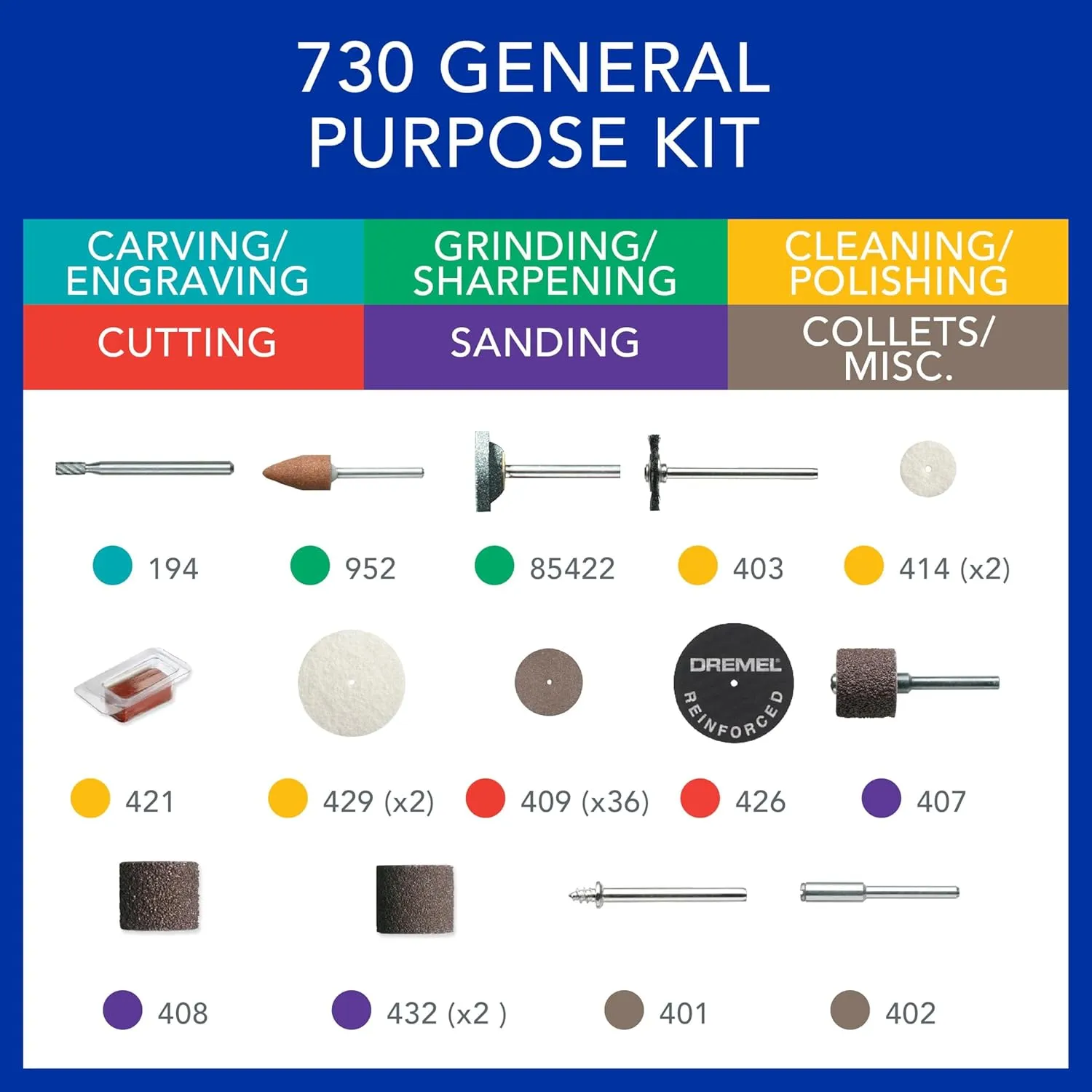 Dremel 730-01 All-Purpose Rotary Tool Accessories Kit - 52 Piece Assorted Set- Includes a Carving Bit, Sanding Drums, Grinding Stones, Cutting Discs, and a Storage Case (Pack of 2)