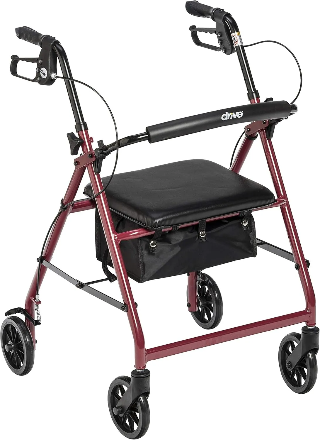 Drive Medical Aluminum Rollator Walker Fold Up and Removable Back Support, Padded Seat, 6" Wheels, Red